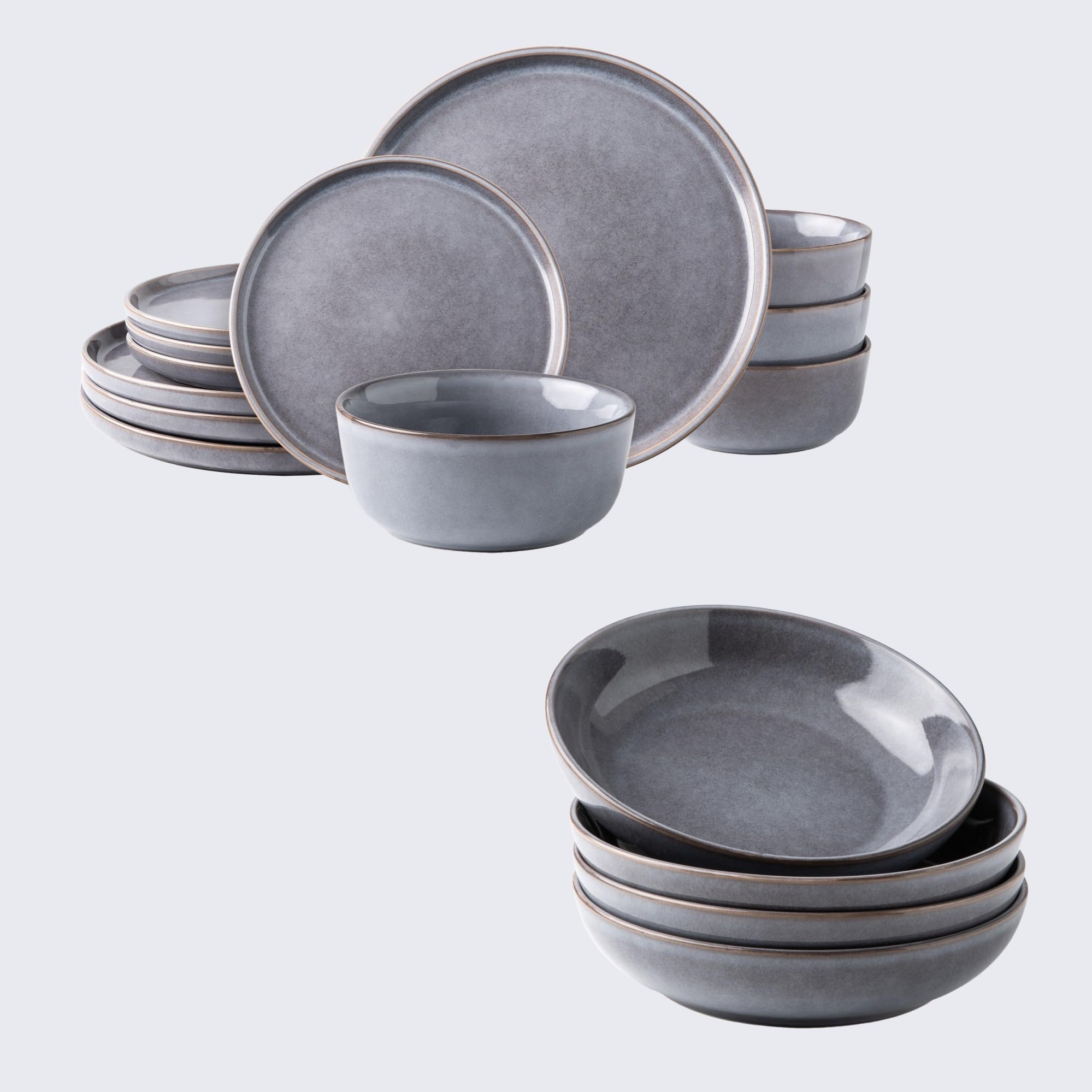 AmorArc 16-Piece Ceramic Dinnerware Set - Handmade Reactive Glaze Plates & Bowls, Chip & Crack Resistant, Dishwasher & Microwave Safe - Perfect for Family Dinners, Dinner Parties & Everyday Use (Service for 4)