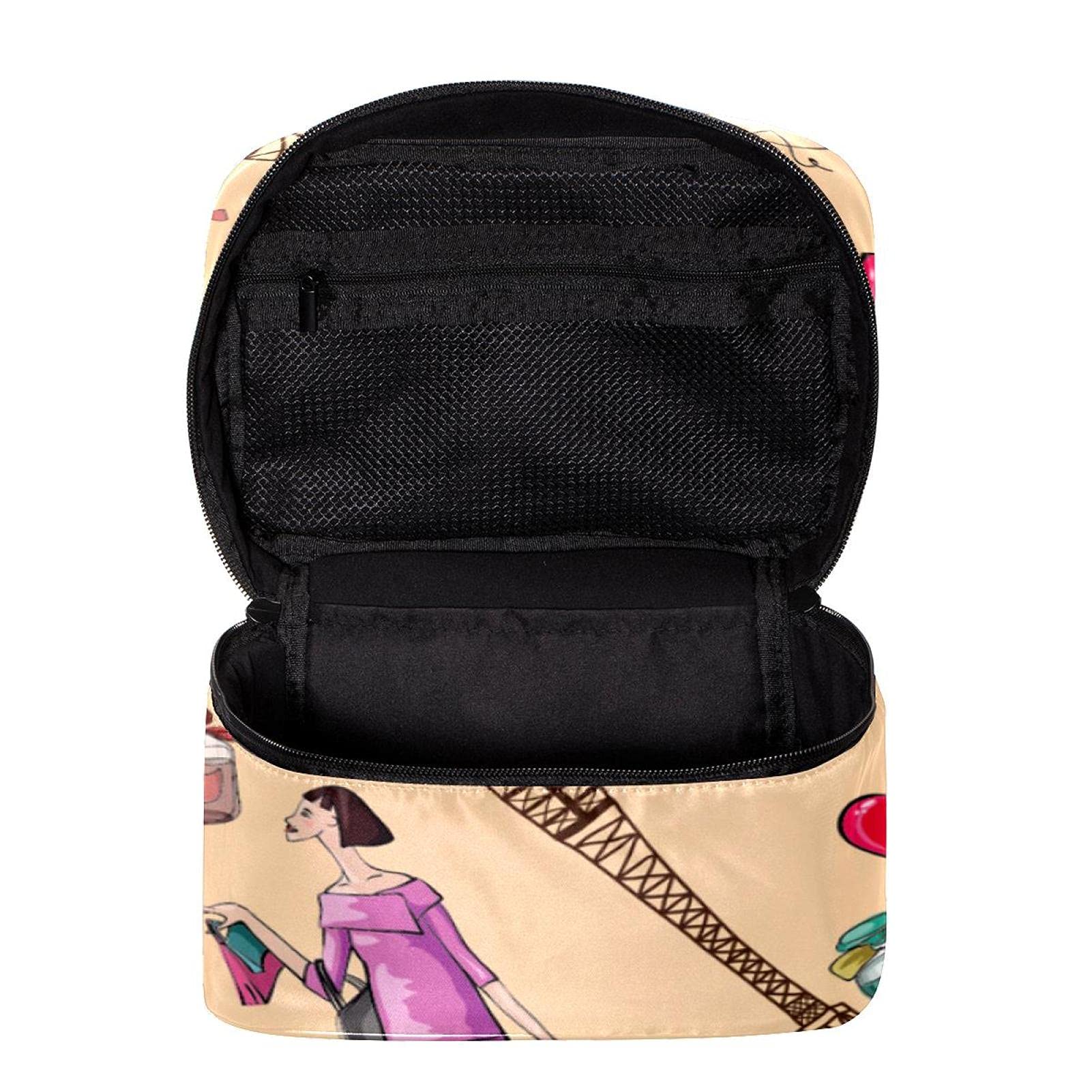 Stylish Cartoon Paris Eiffel Tower Perfume Heart Travel Makeup Bag - Large Cosmetic Organizer with Zipper for Women & Girls | Perfect for Travel, Gym, and Daily Essentials Storage