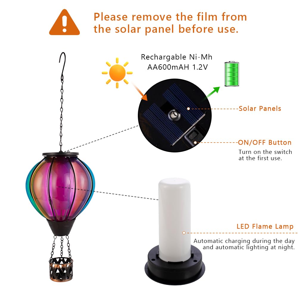 Vibrant Hot Air Balloon Solar Lantern - Waterproof Hanging Outdoor Solar Light with Realistic Flickering Flame Effect - Decorative Garden, Patio, Yard & Party Lighting - Perfect for Christmas Gifts, Weddings, Camping & Backyard Decorations