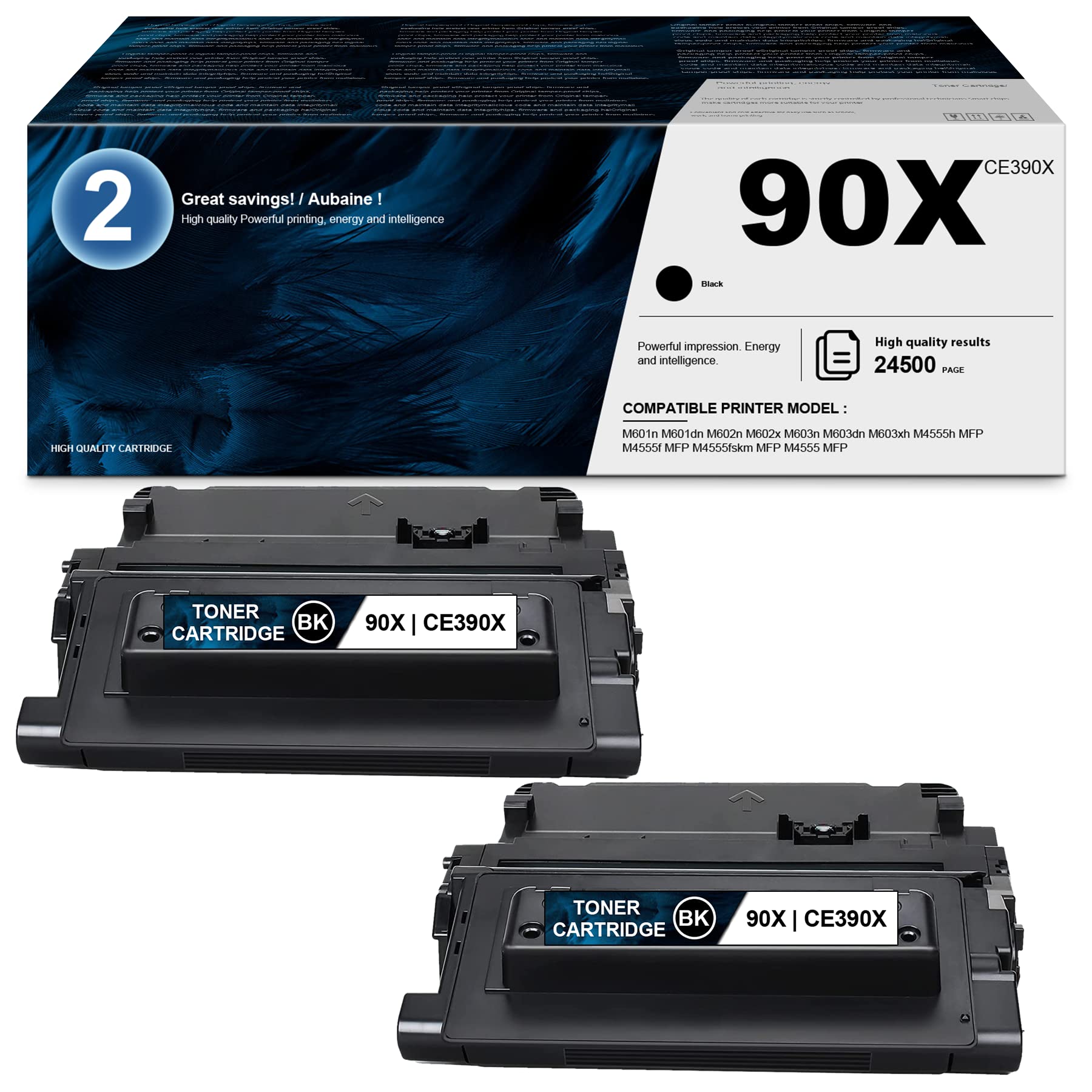 LVE 2-Pack Black Toner Cartridge CE390X - Compatible Replacement for HP 90X Toner - Works with HP LaserJet M602x/M603n/M603dn/M601n/M601dn/M602n/M603xh Printers - Ideal for Office Printing & High Volume Documents