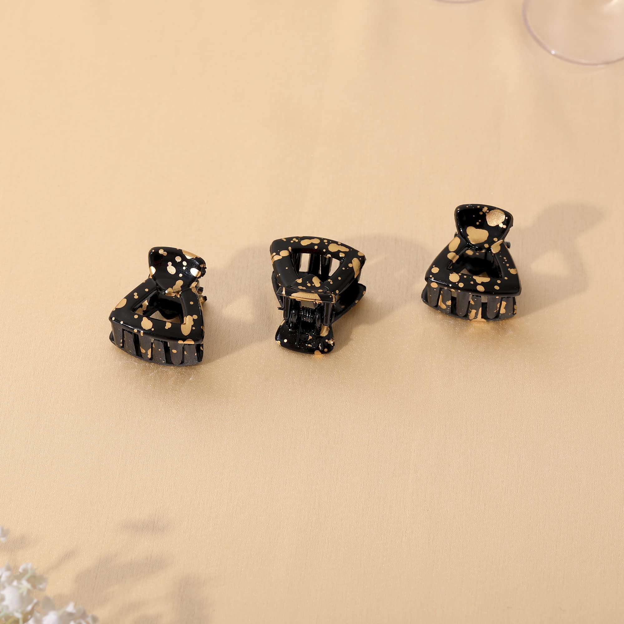 Elegant Black & Gold Dot Plastic Butterfly Hair Clips for Women & Girls - 3 Pack - Perfect for Parties, Weddings & Everyday Hairstyling