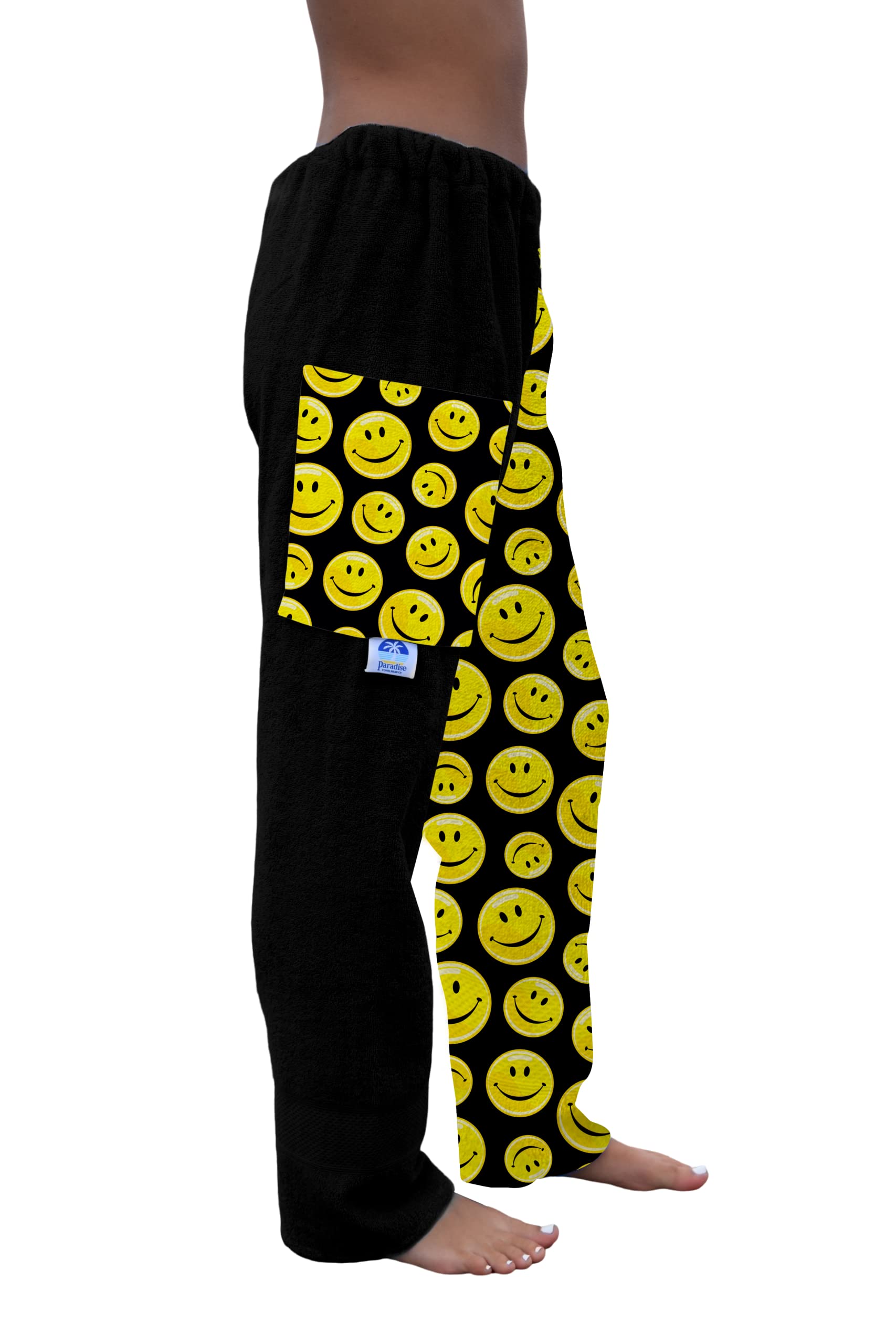 Smiley Face Cotton Terry Towel Pants for Swimmers - Soft Beach Cover Up & Swimwear - Quick Dry Comfort for Pool, Beach & Spa Days