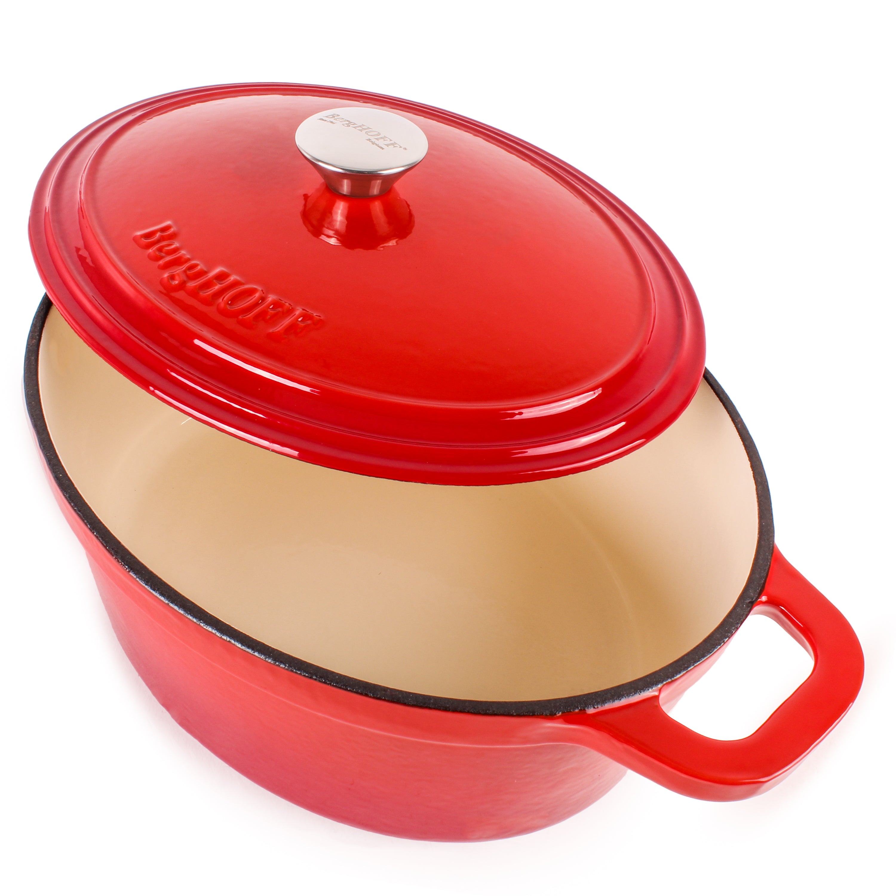 BergHOFF Neo 4-Piece Cast Iron Cookware Set - 5 Quart & 8 Quart Dutch Oven with Lid - Premium Red Enameled Cookware for Braising, Stewing & Baking - Perfect for Stovetop, Oven & Camping Cooking
