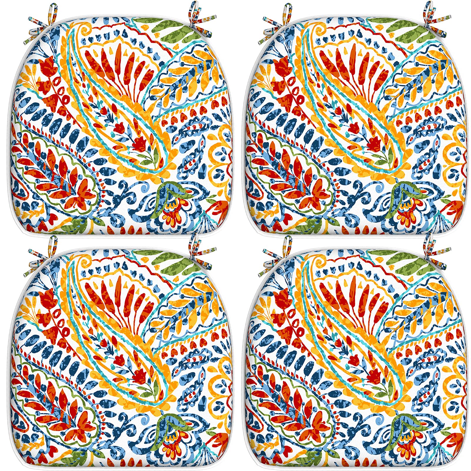LVTXIII 4-Pack Indoor/Outdoor Chair Cushions with Ties - 16x17 Inch Patio Seat Pads for Garden, Home & Office - Durable Paisley Classic Design Cushions for Patio Furniture, Deck Chairs & Outdoor Seating
