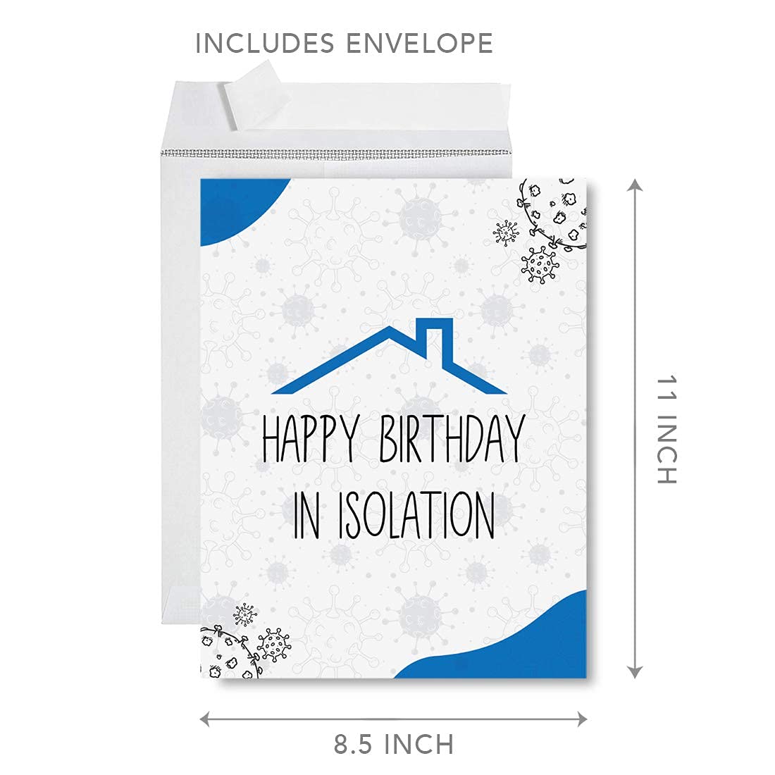 Funny Social Distance Birthday Card - 8.5 x 11 Inch Jumbo Greeting Card for Him or Her - Andaz Press Happy Birthday in Isolation Card - Perfect for Virtual Parties & Safe Celebrations - 1-Pack