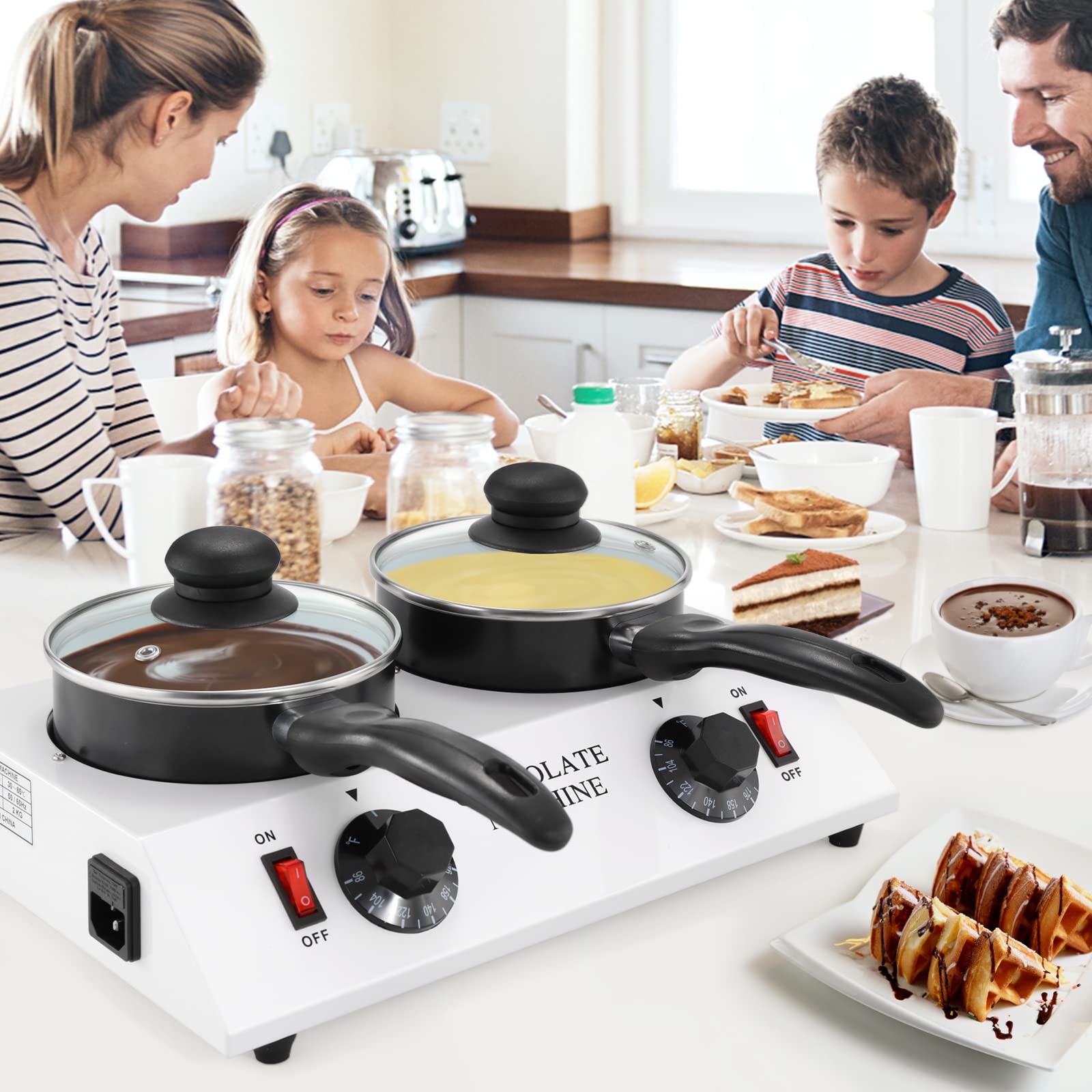 Dyna-Living 80W Electric Chocolate Melting Pot - Dual Chocolate Tempering Machine for Home Use, Perfect for Melting Chocolate, Making Chocolate Fondue & DIY Candy (Ideal for Valentine's Day, Parties & Baking)