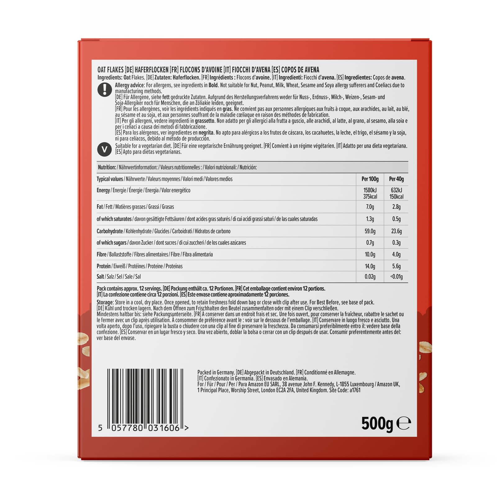 Organic Rolled Oats by Amazon - 500g (17.6 oz) | Non-GMO, Gluten-Free, Whole Grain Breakfast Cereal for Oatmeal, Baking & Smoothies | Healthy & Nutritious for Weight Loss & Heart Health