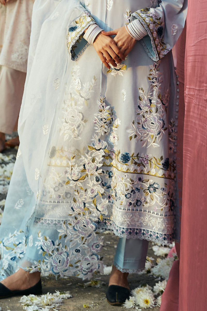 Cerulean Ornate Stitch 3-Piece Lawn Embroidered Suit for Women - Elegant Summer Outfit for Parties, Weddings, and Special Occasions
