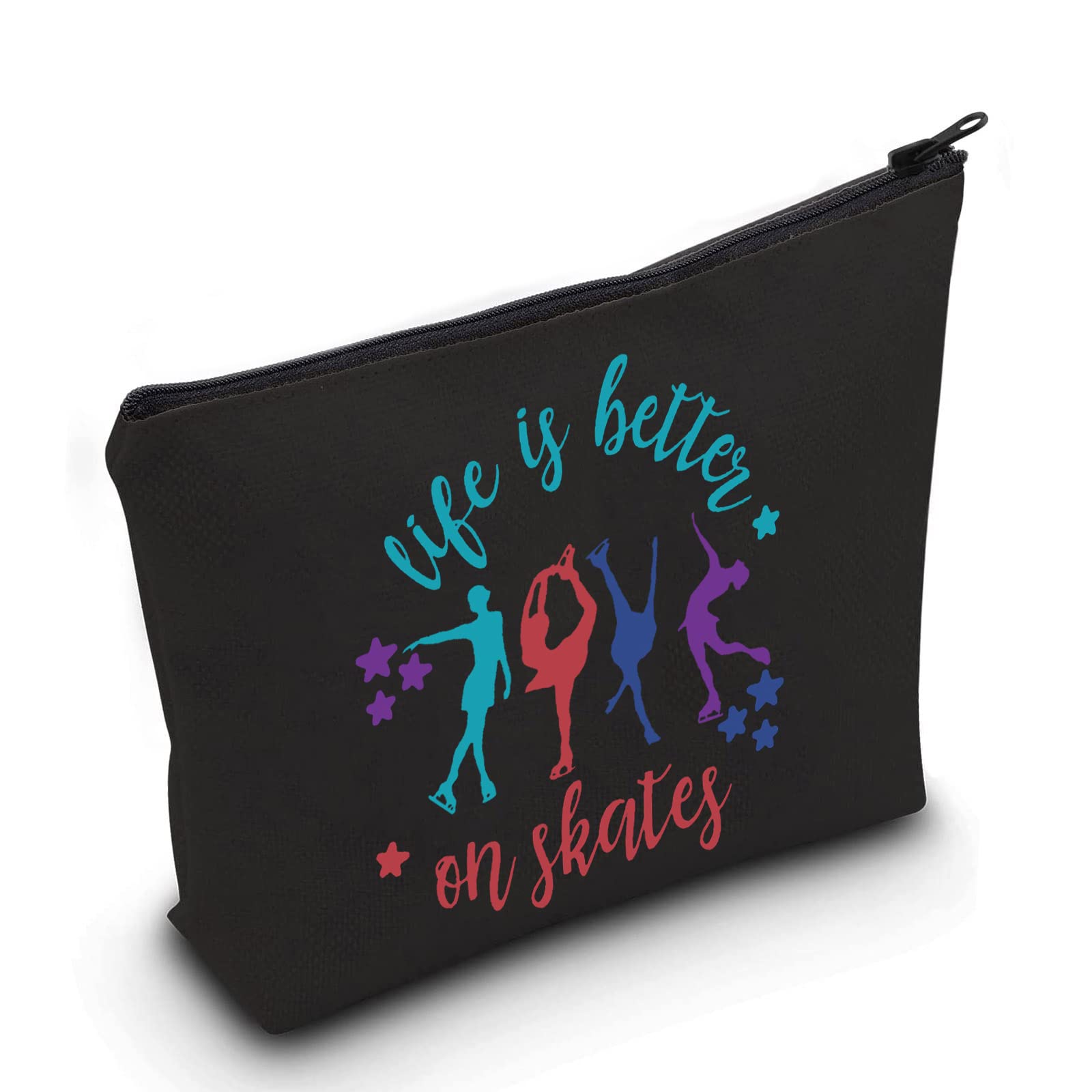 LEVLO Ice Skate Themed Cosmetic Bag - Perfect Gift for Skate Lovers - Makeup Zipper Pouch - Figure Skating Accessories (Black Skates Design) - Ideal for Rink Days, Competitions & Travel