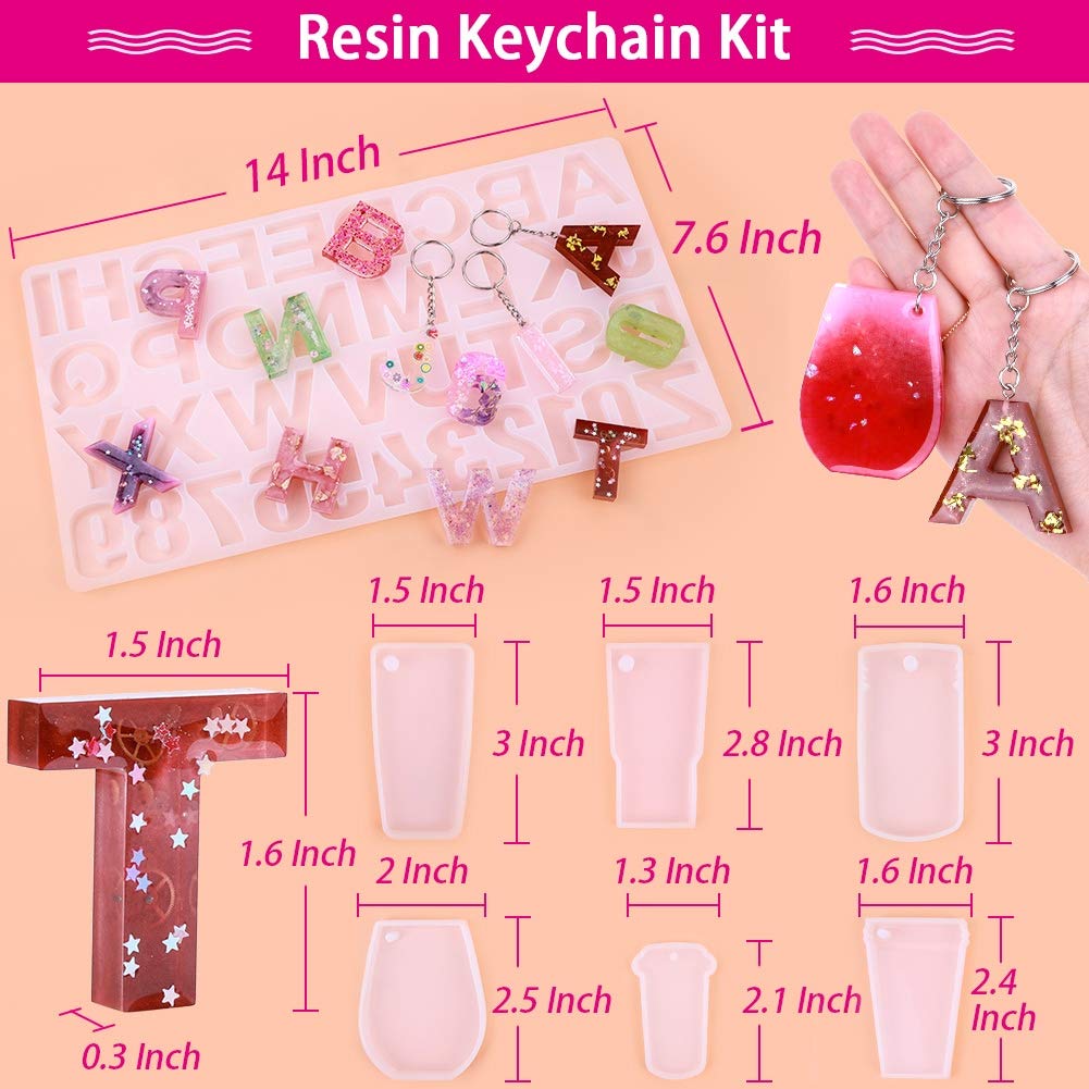 Anezus Alphabet Silicone Resin Molds - Letter & Number Epoxy Molds for DIY Keychain Jewelry Making, Includes Keychain Rings & Pin Vise Set - Perfect for Resin Casting, DIY Gifts, and Handmade Crafts (Ideal for Birthday, Christmas, and Personalized Gifts)