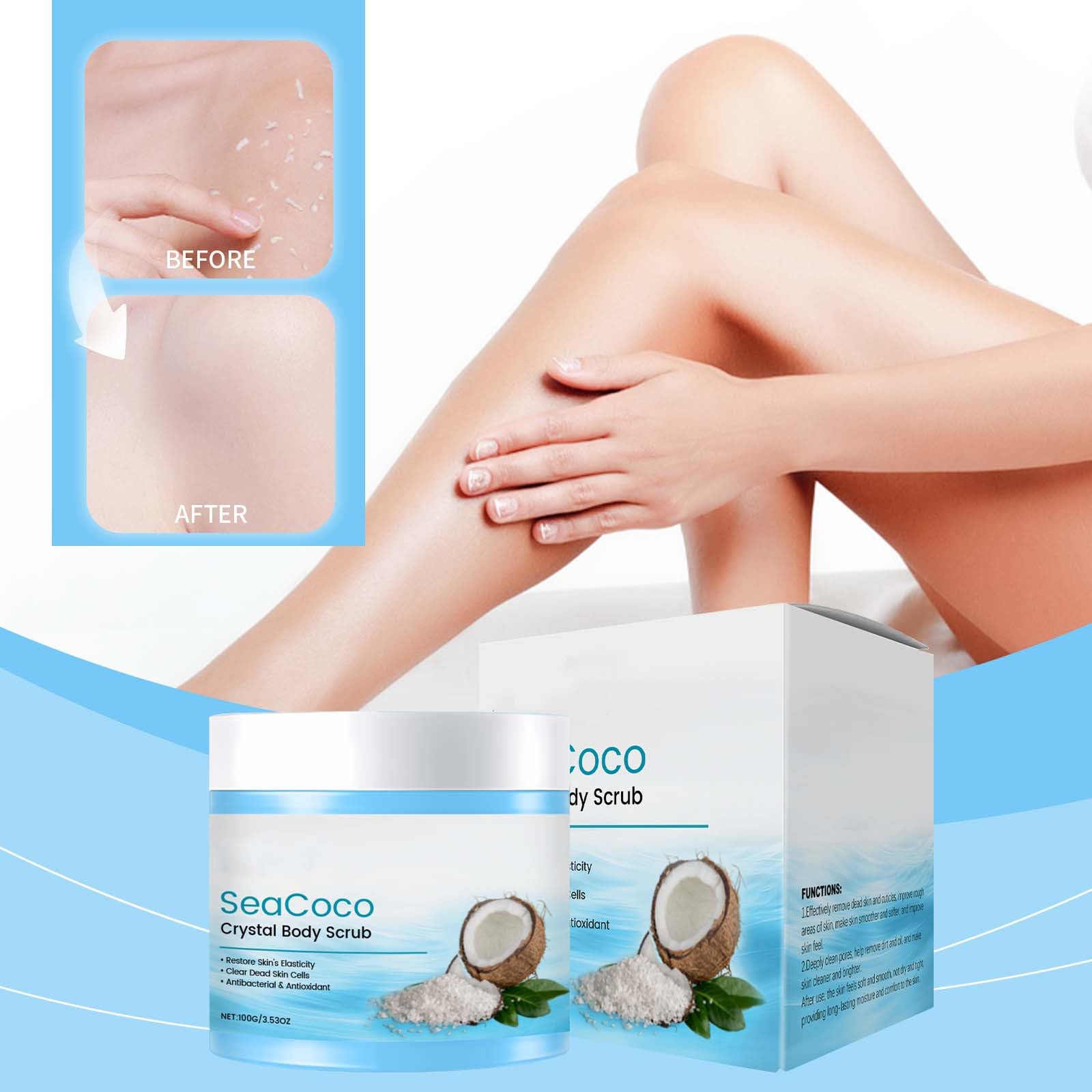 SeaCoco Crystal Body Scrub with Sea Salt & Coconut Oil - Natural Exfoliating Scrub for Women & Men - Deep Cleansing & Gentle Skin Care for Sensitive Skin - 3.52 Fl Oz - Perfect for Spa Days & Dry Skin Treatment