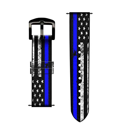 Thin Blue Line USA Leather & Silicone Smart Watch Band for Fossil Gen 5E, Gen 5, Gen 4 Sport, Hybrid Smartwatch HR - Compatible with Neutra, Collider & Women's Gen 5 (22mm) - Durable & Stylish Replacement Strap for Workouts, Office & Everyday Wear