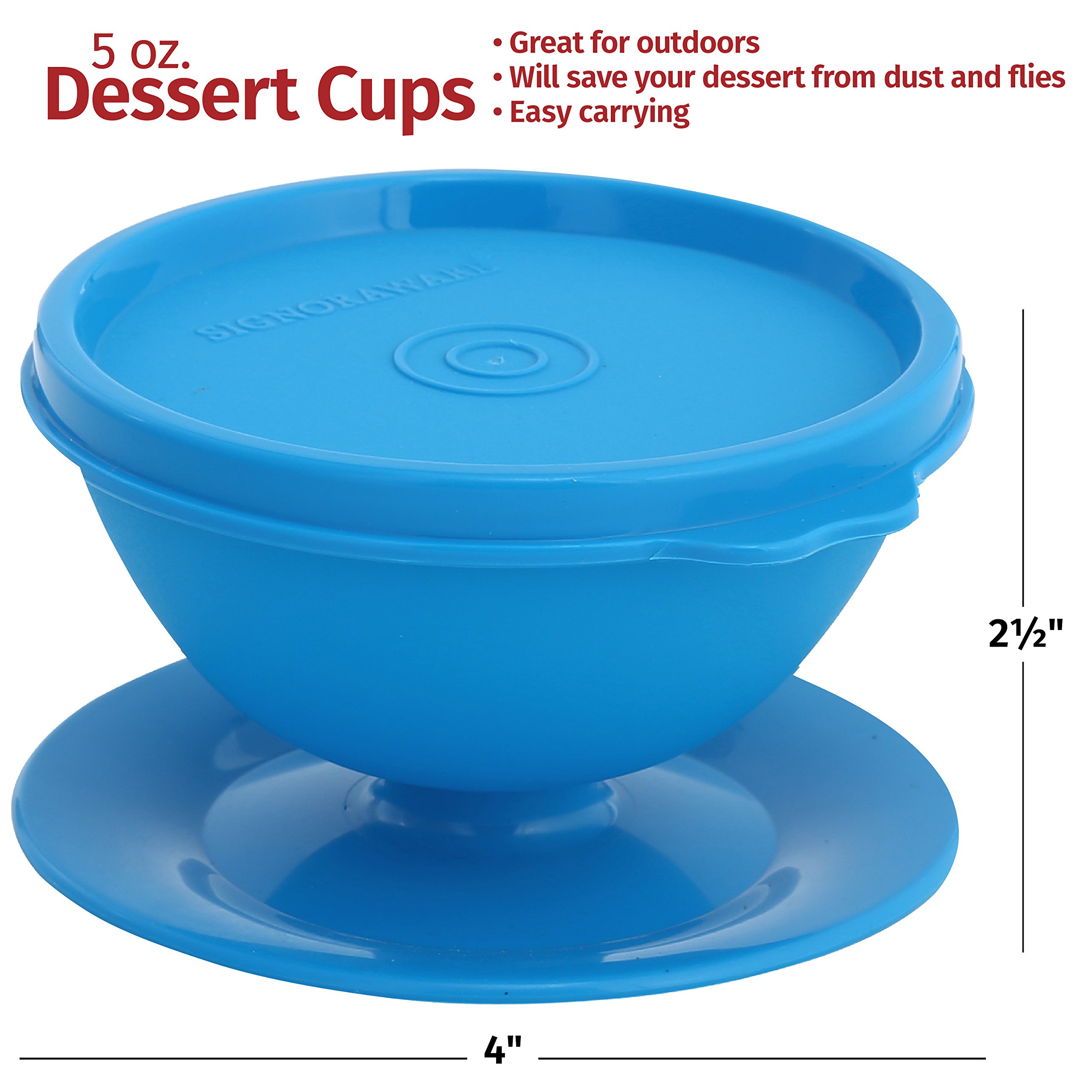 6-Pack 5 oz Reusable Plastic Dessert Cups with Lids - Ice Cream Bowls for Snacks, Pudding, Treats & Appetizers | Freezer Safe, Multi-Color Party & Picnic Containers for Home & Outdoor Use