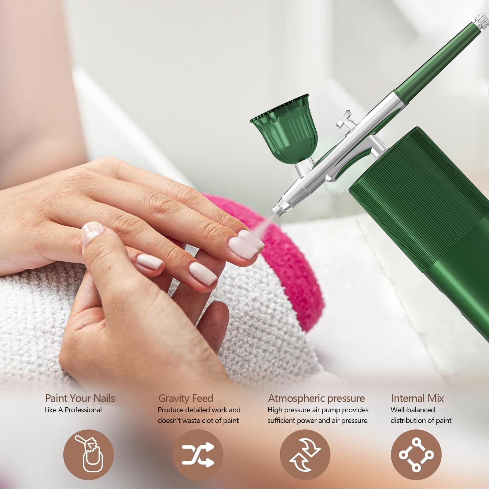 Professional Airbrush Kit with Compressor - Green Airbrush Machine for Makeup, Nail Art, Cake Decorating & Model Painting | Perfect for Artists, Cosmetologists & Hobbyists
