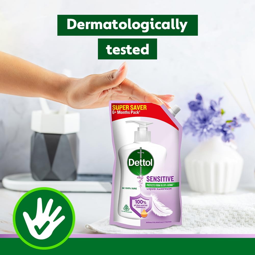 Dettol Sensitive Liquid Hand Wash Refill - 675ml (Pack of 2) | Gentle Antibacterial Hand Soap for Sensitive Skin | Ideal for Home, Kitchen & Bathroom Use