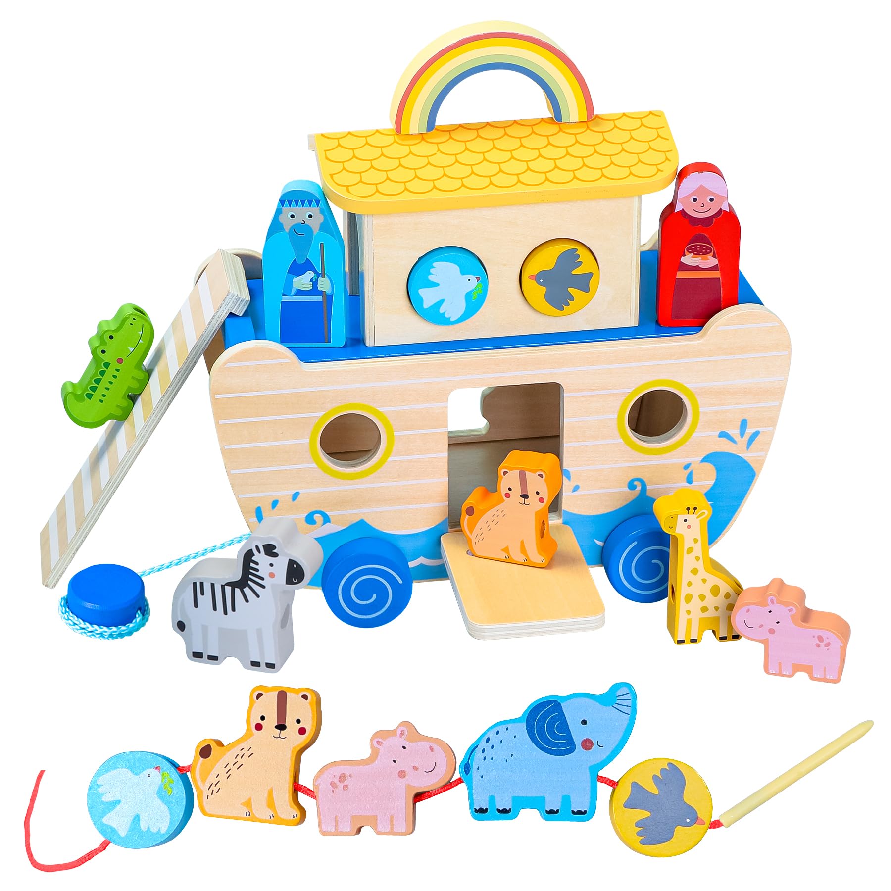 Noah's Ark Wooden Animal Shape Sorter Toy - Montessori Bible Learning Toys for Toddlers Ages 1-4 - Perfect Baptism Gift for Boys & Girls - Educational Christian Toys for Church, Sunday School & Home Playtime