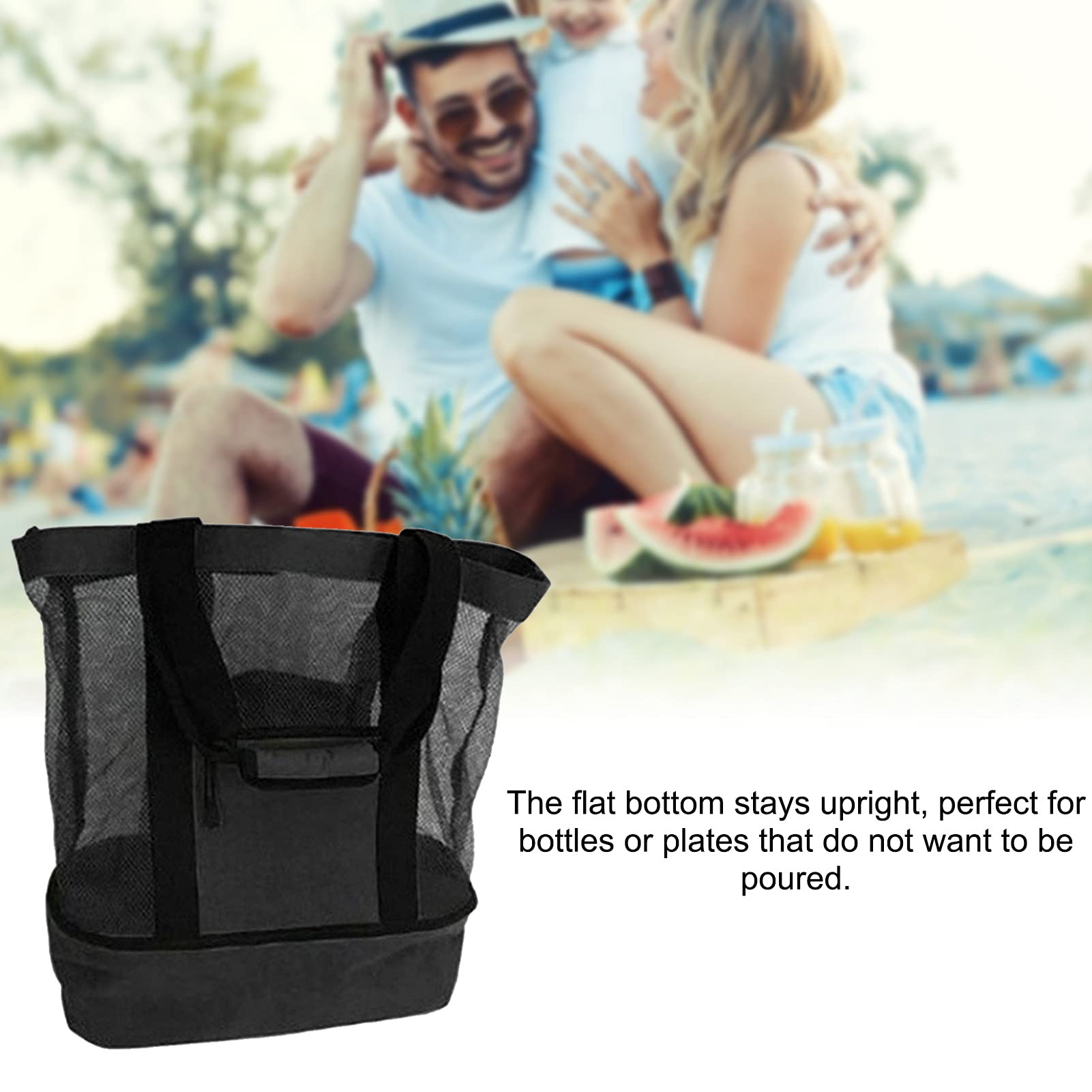 Double-Layer Insulated Picnic Cooler Bag - Thermal Beach Tote for Food & Drinks Storage | Perfect for Outdoor Picnics, Beach Trips & Camping (Black)