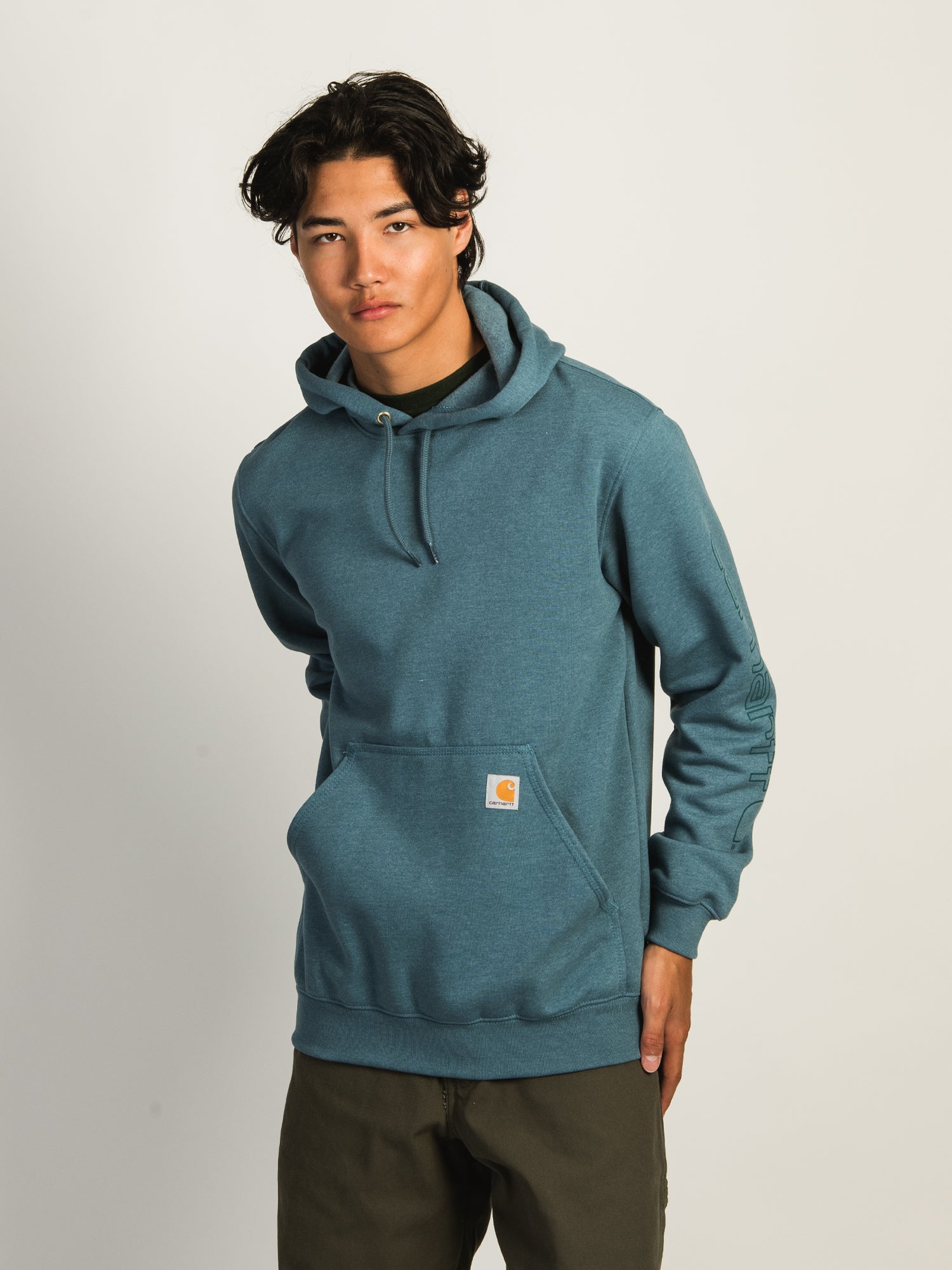 Carhartt Logo Sleeve Pullover Hoodie for Men & Women - Durable Workwear & Casual Wear for Outdoor Activities & Everyday Comfort