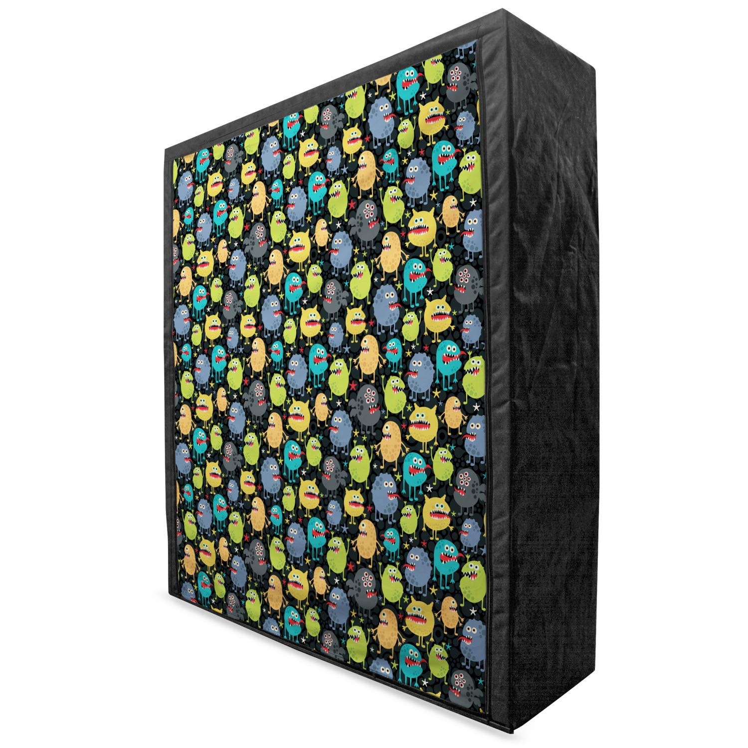 Ambesonne Alien Portable Fabric Wardrobe - Funny Cartoon Style Halloween Monsters Print Clothing Organizer with Shelves, 59 Inch Multicolor Storage Closet for Bedroom, Dorm, or Kids Room