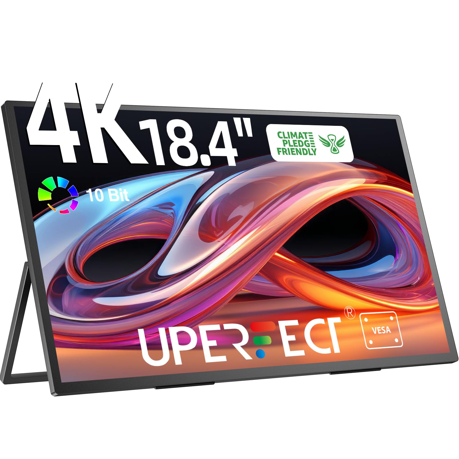 UPERFECT 18.4-inch 4K Portable Monitor - 60Hz IPS HDR Gaming Display with FreeSync, 10-bit Color, VESA Mount & Adjustable Stand | Ultra-Slim Lightweight Frameless Design for Travel, Work & Second Screen Setup with Laptop