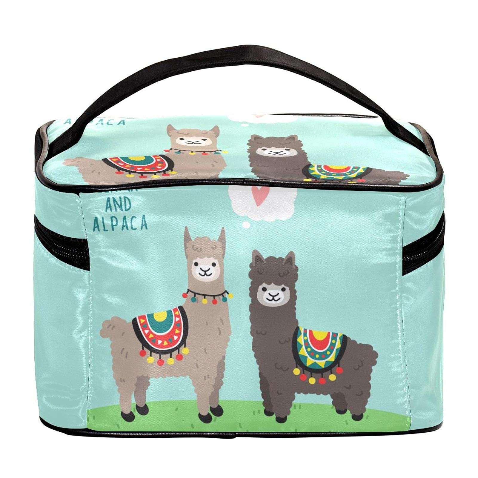 Llama and Alpaca Print Large Travel Makeup Bag - Waterproof Cosmetic Organizer with Zipper, Cute Toiletry Pouch for Women & Girls - Perfect for Vacation, Gym, and Daily Essentials Storage