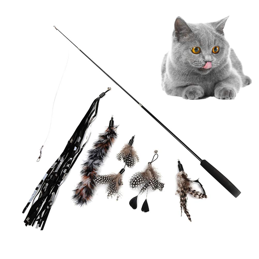 6Pcs Interactive Cat Wand Toys for Kittens - Colorful Teaser & Chaser Toy with Replaceable Heads - Perfect for Playtime, Training & Bonding with Your Pet