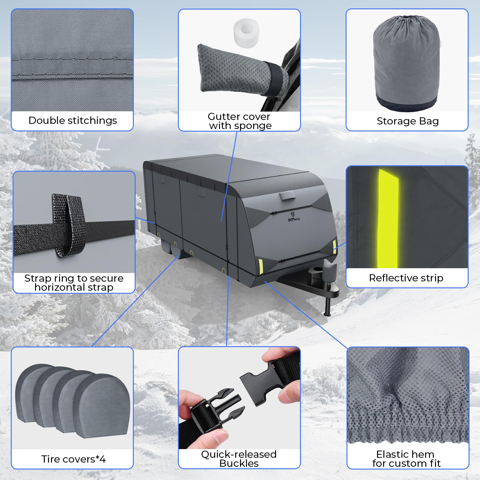 RVMasking RV Cover - 7-Layer Heavy Duty Travel Trailer Cover with 4 Tire Covers for 18'1
