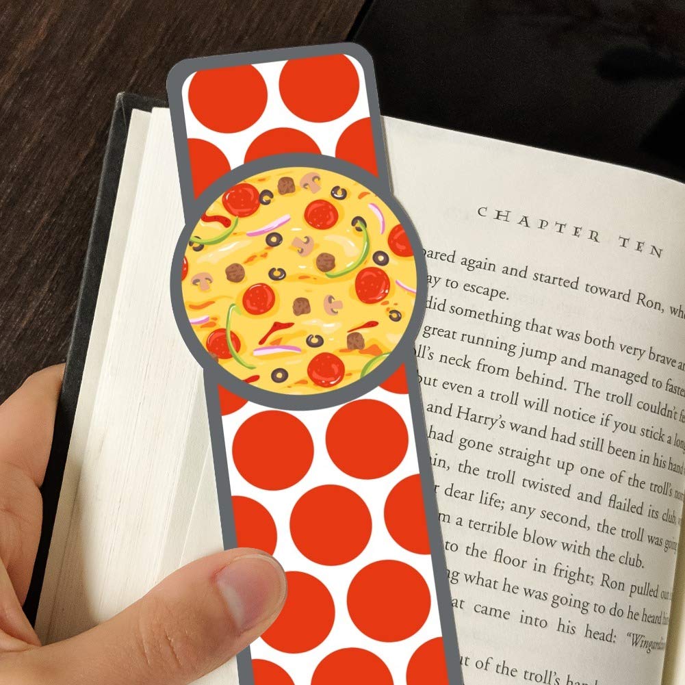 Premium Combination Pizza Pattern Bookmarks - Set of 3 Glossy Laminated Bookmarkers with Pepperoni, Olives & Onions Design | Perfect Gift for Pizza Lovers, Bookworms & Office Supplies