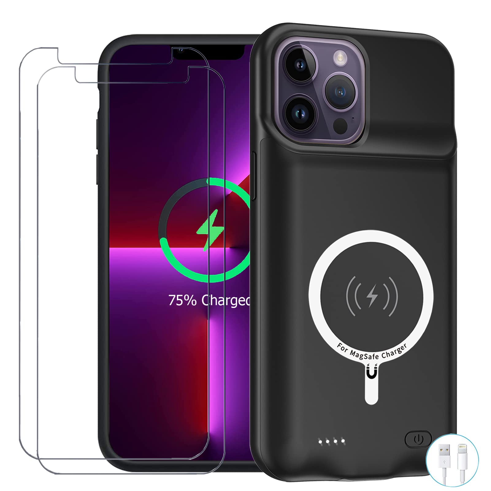 10800mAh Battery Case for iPhone 13 Pro Max (6.7 inch) - Wireless Charging Compatible, CarPlay Support, Portable Protective Rechargeable Charger (Black) | Perfect for Travel, Outdoor Activities & Daily Use