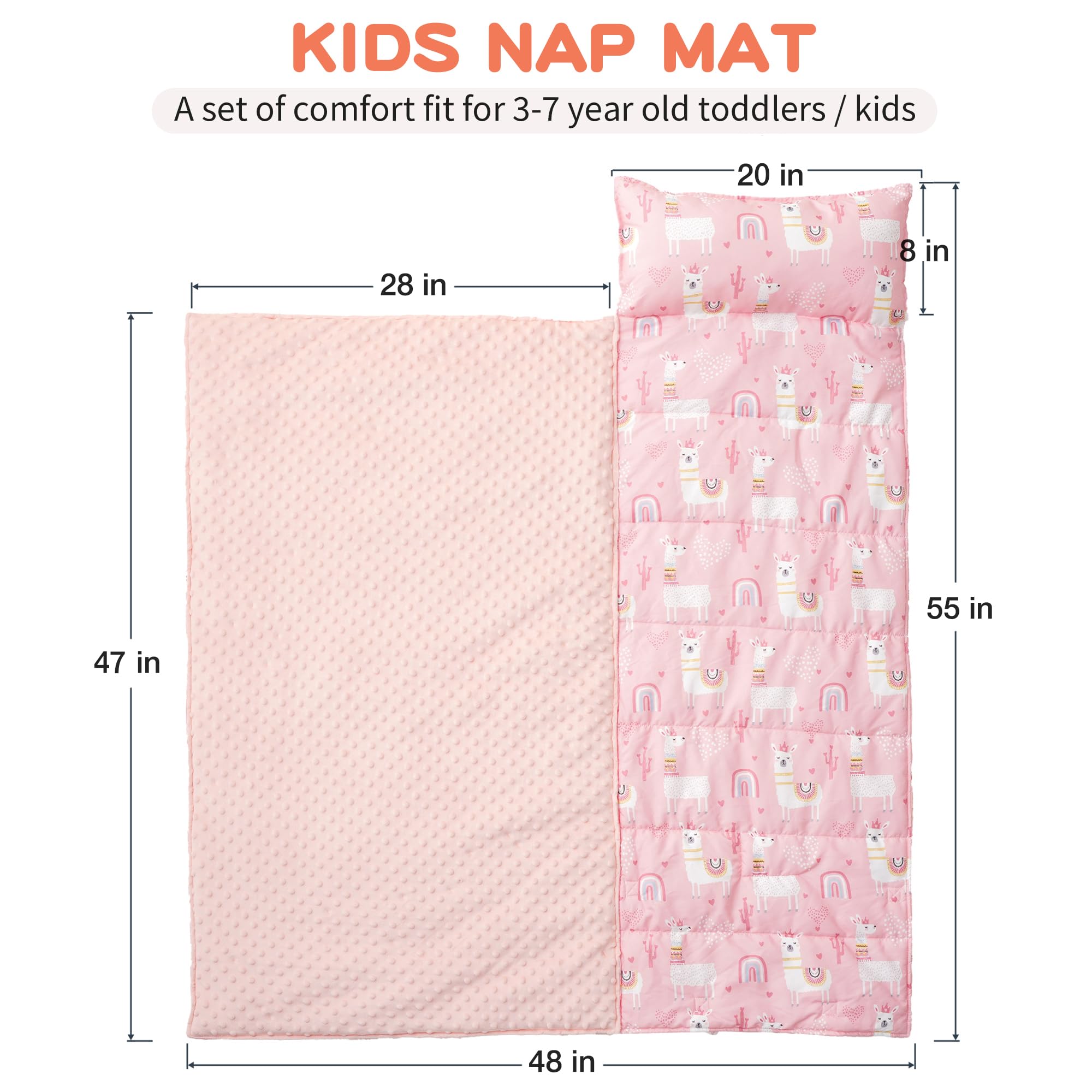 Bunnikins & Clover Toddler Nap Mat with Removable Pillow - Waterproof Preschool Nap Mats, Easy Clean Kindergarten Sleeping Pad, Portable Kids Travel Sleeping Bag for Daycare, Camping & Sleepovers