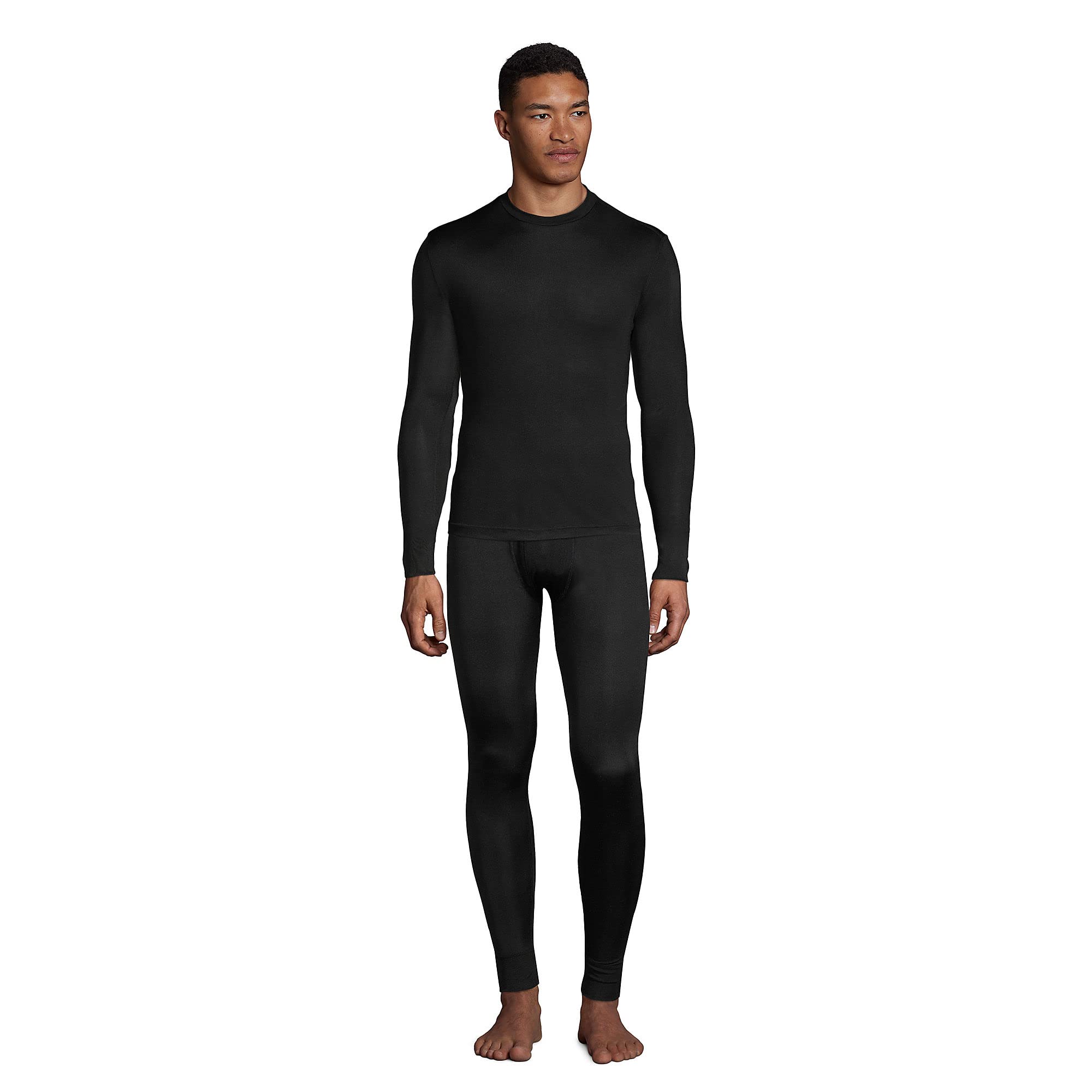 Lands' End Men's Silk Thermal Underwear Set - Soft & Breathable Long Underwear Top with Crew Neck for Cold Weather, Layering, and Winter Activities