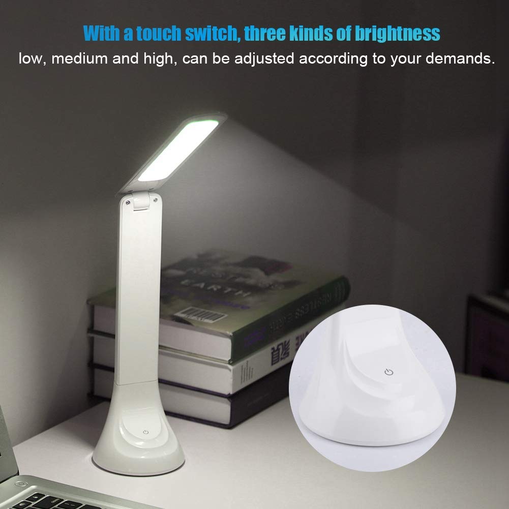 Rechargeable LED Desk Lamp with Dimmable Eye-Caring Light - Foldable Study Lamp for Office, Dorm & Reading | Adjustable Brightness for Work, Homework & Night Use