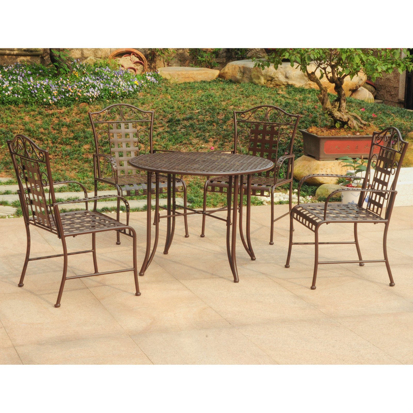 5-Piece Iron Patio Dining Set - Mandalay Brown Outdoor Furniture for Garden, Deck, or Backyard | Durable & Weather-Resistant Patio Table and Chairs Set