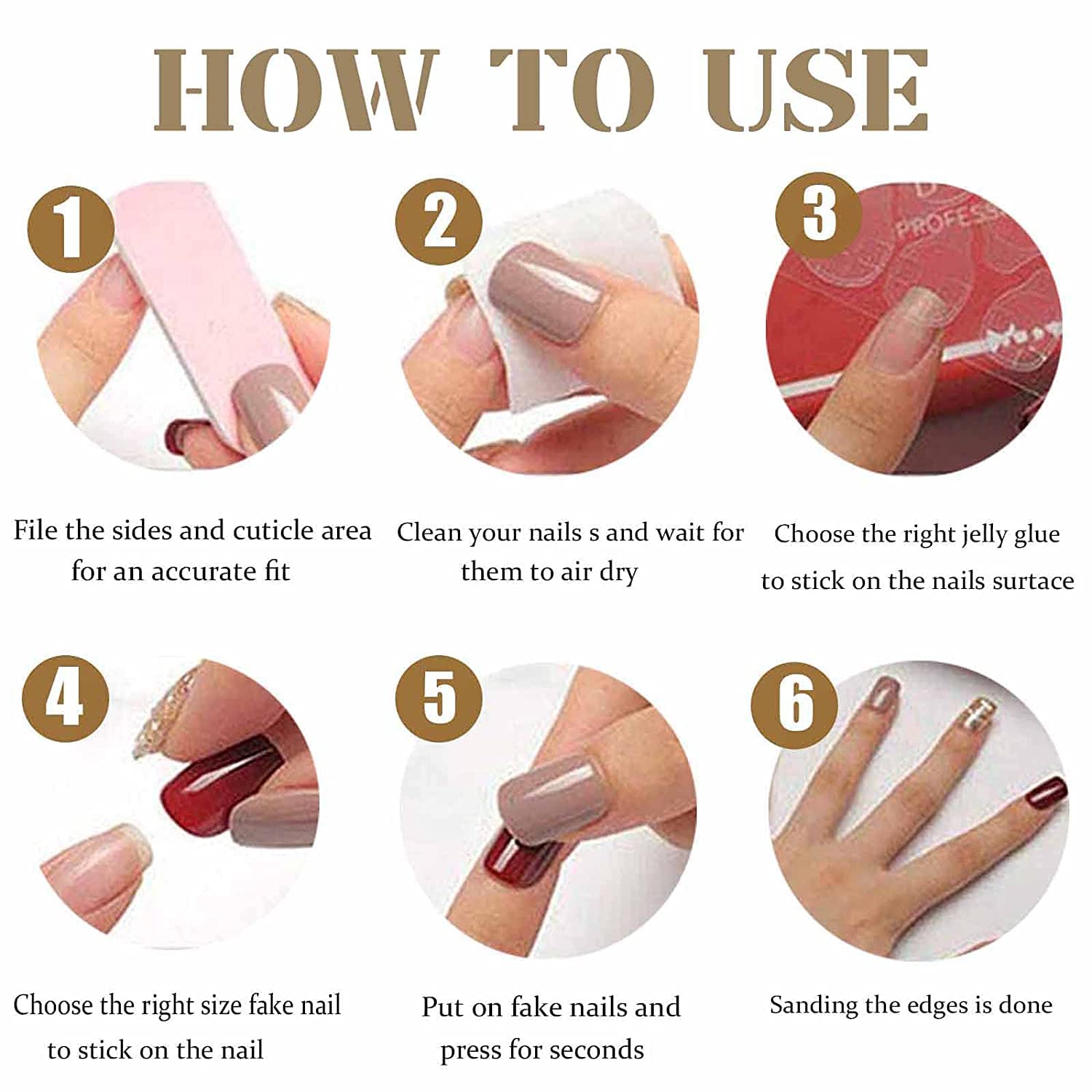Vemalo 24pcs Fake Press on Nails for Women - Natural Acrylic False Nails with Glue (Style N-11) | Perfect for Parties, Weddings & Daily Wear