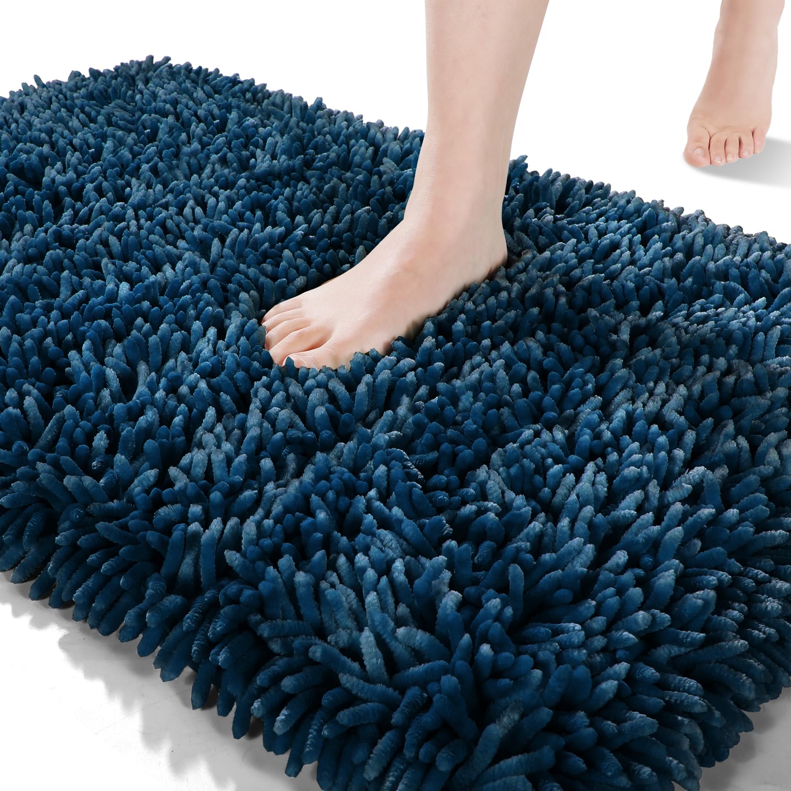 Premium Soft Shaggy Bath Mat 36x24 Inch - Ultra Absorbent Non-Slip Bathroom Rug, Quick Dry Machine Washable Microfiber Shower Mat for Bath Tub Floor - Navy Blue - Perfect for Spa-Like Bathroom Comfort & Safety