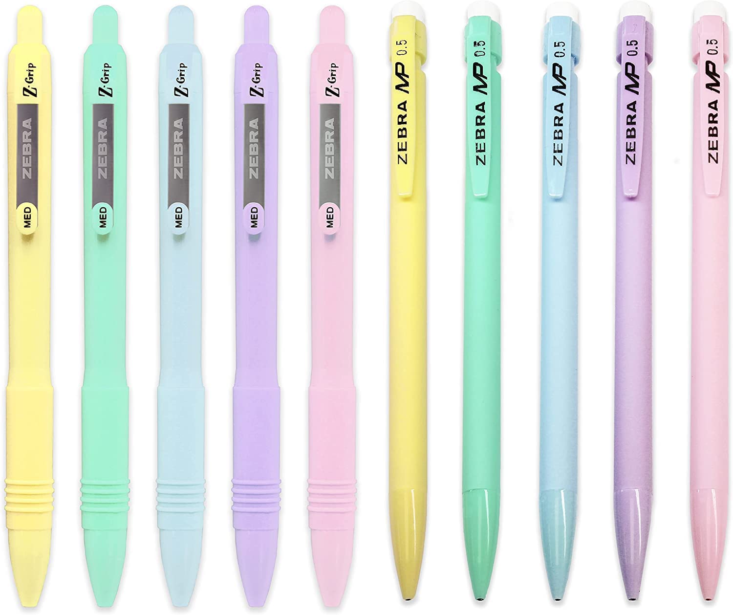 Zebra Z-Grip Smooth Ballpoint Pens & MP Mechanical Pencils - Pastel Colors (Pack of 10) - Premium Writing Tools for School, Office & Note Taking - Smooth Ink Flow & Comfort Grip for Long Writing Sessions