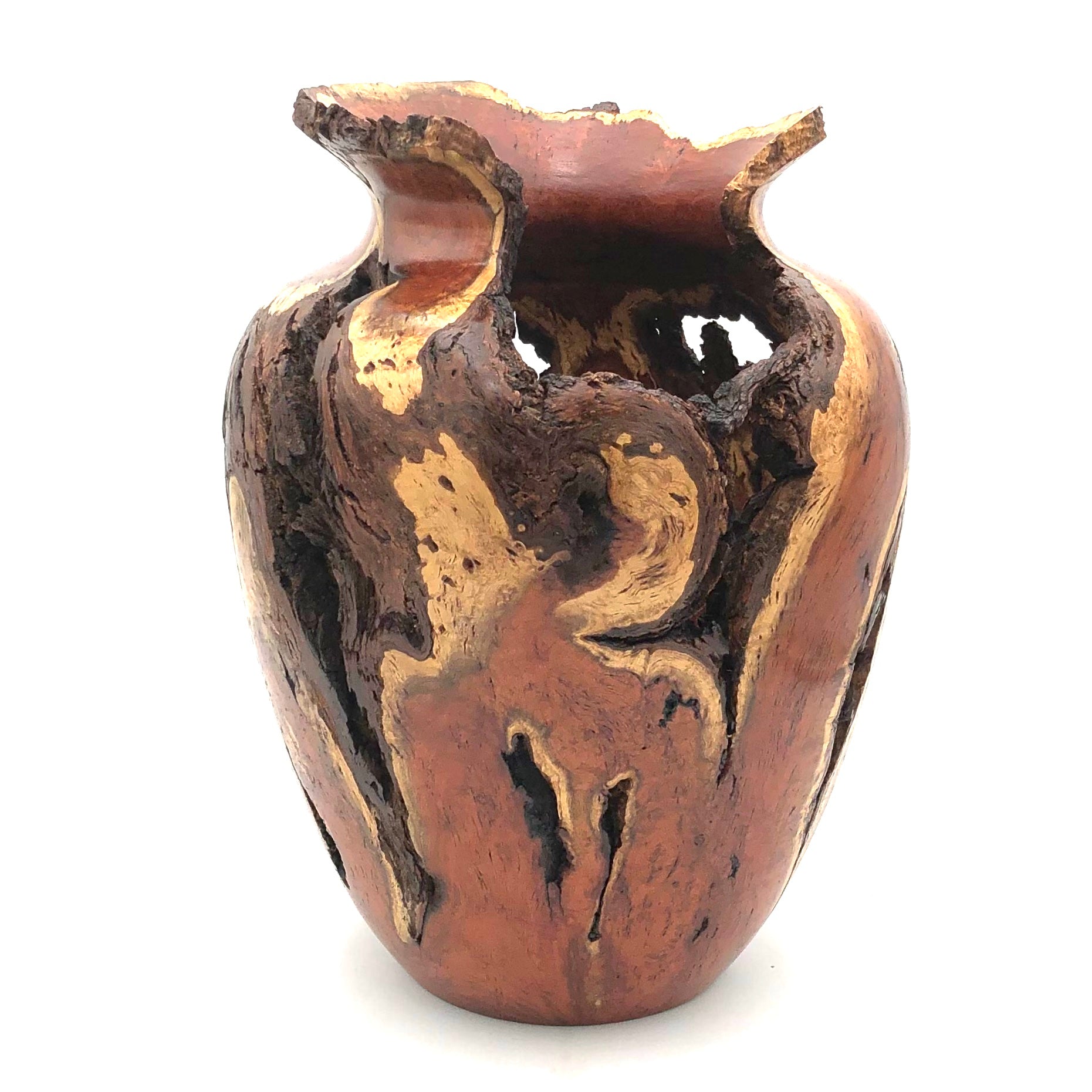 Tom Boley Handcrafted Red Oak Hollow Lathe Mesquite Burl Wood Vase - Unique Wooden Home Decor for Rustic & Modern Interiors