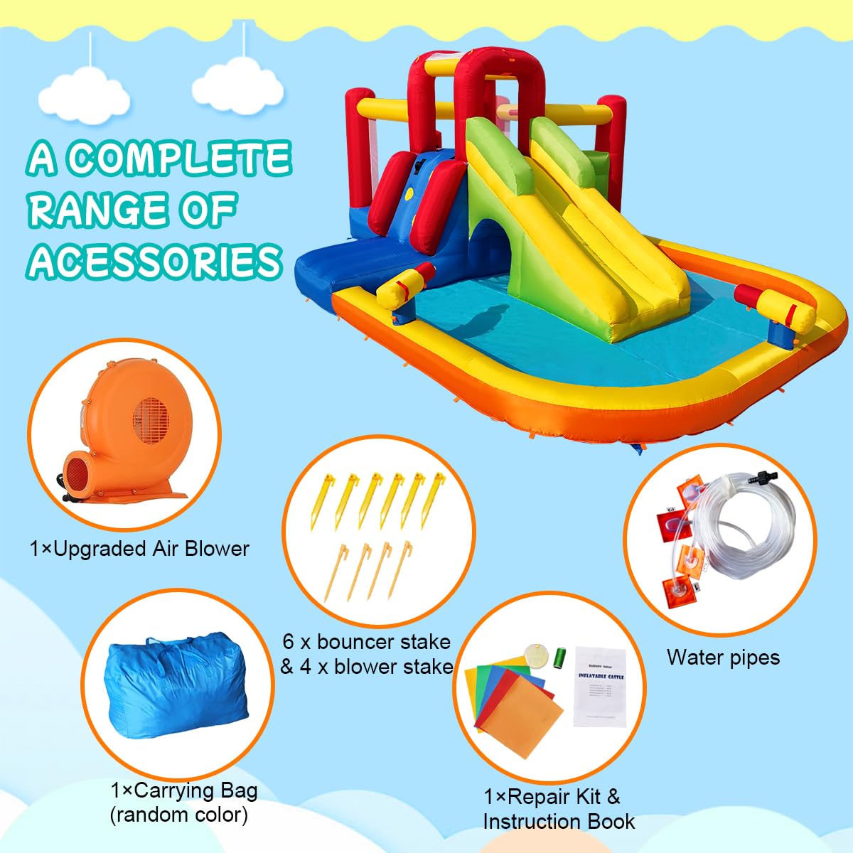 **Inflatable Bounce House with Water Slide for Kids - Double Cannon, Splash Pool, 2 Climbing Walls & Obstacles - Blow Up Jumping Castle with Blower - Perfect for Backyard Parties, Summer Fun & Outdoor Play**