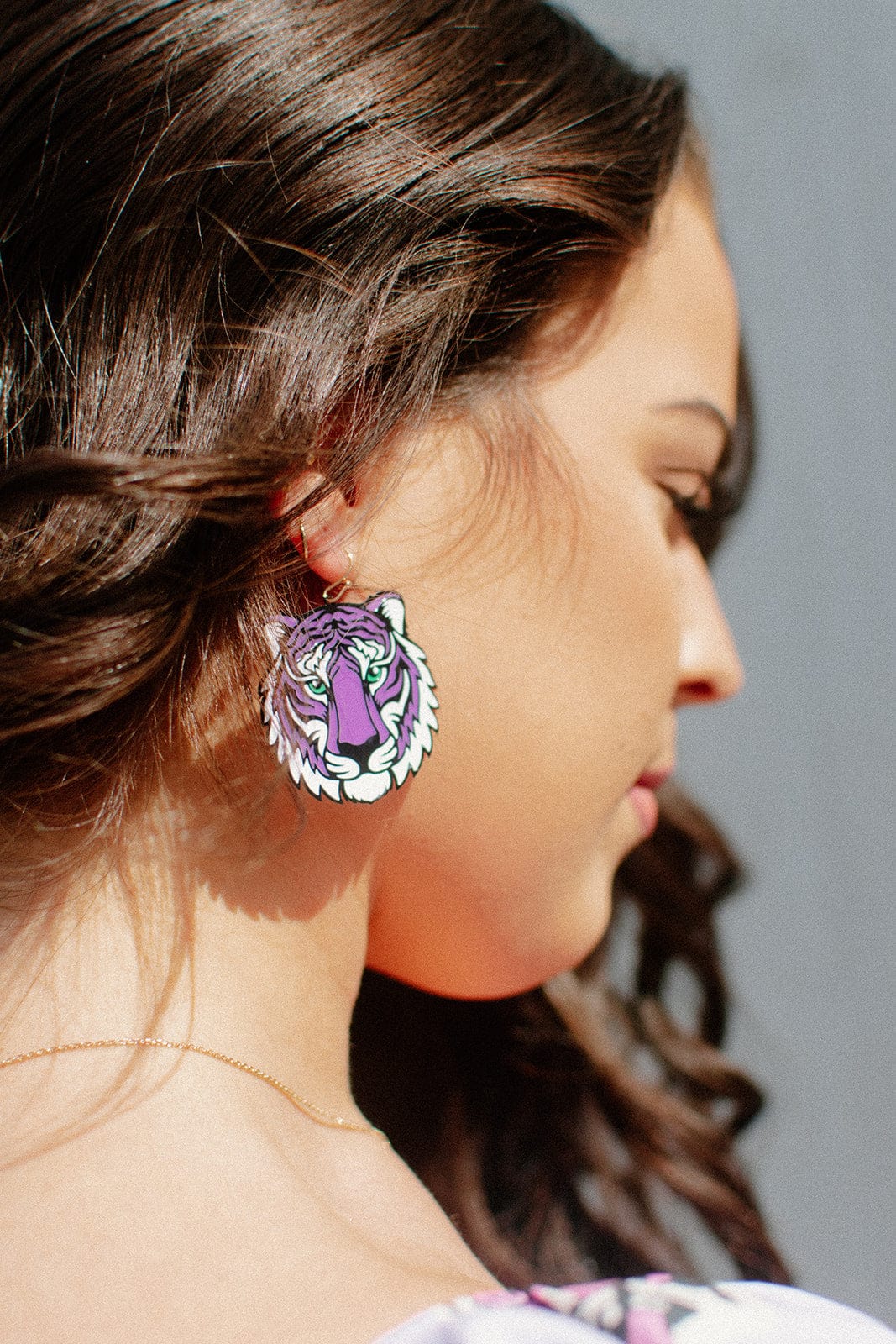 Stylish Purple and White Tiger Head Earrings for Women - Trendy Animal Jewelry for Parties, Halloween & Everyday Wear