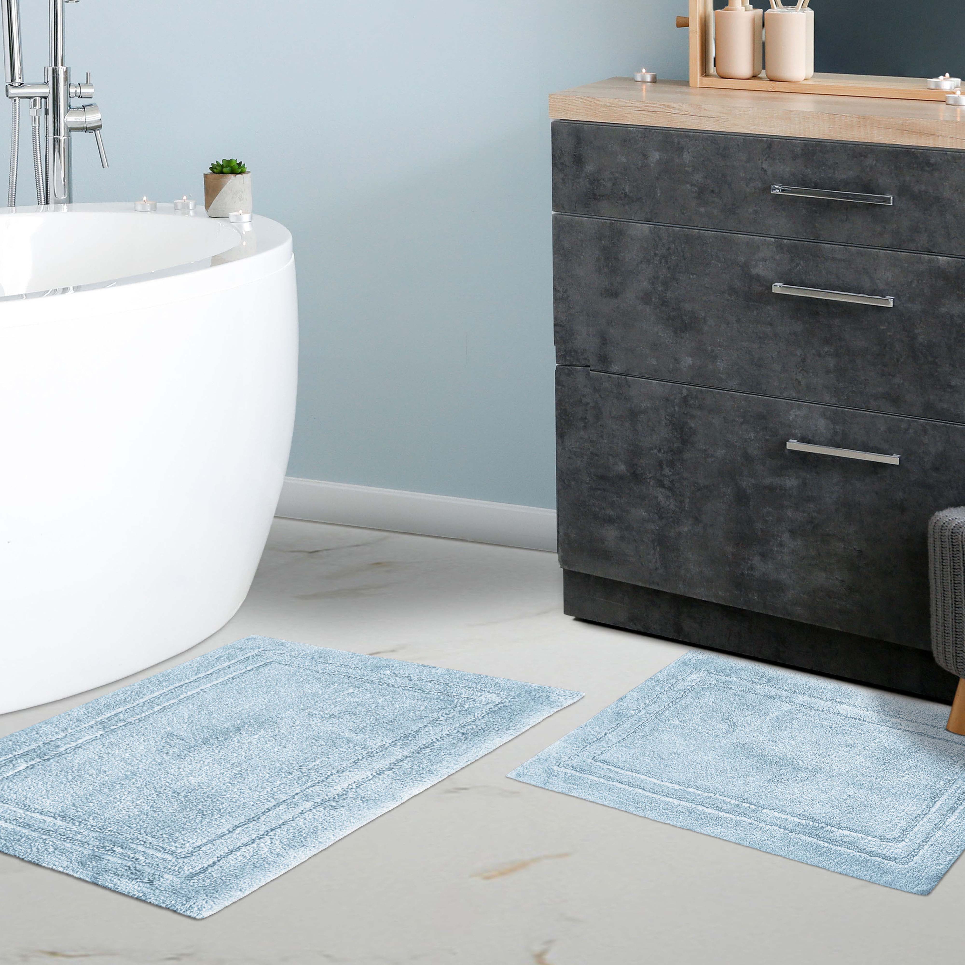 Premium Cotton Non-Slip 2-Piece Bath Rug Set - Soft Absorbent Bathroom Mat for Shower, Tub & Vanity Area - Machine Washable Bath Mats for Safety and Comfort