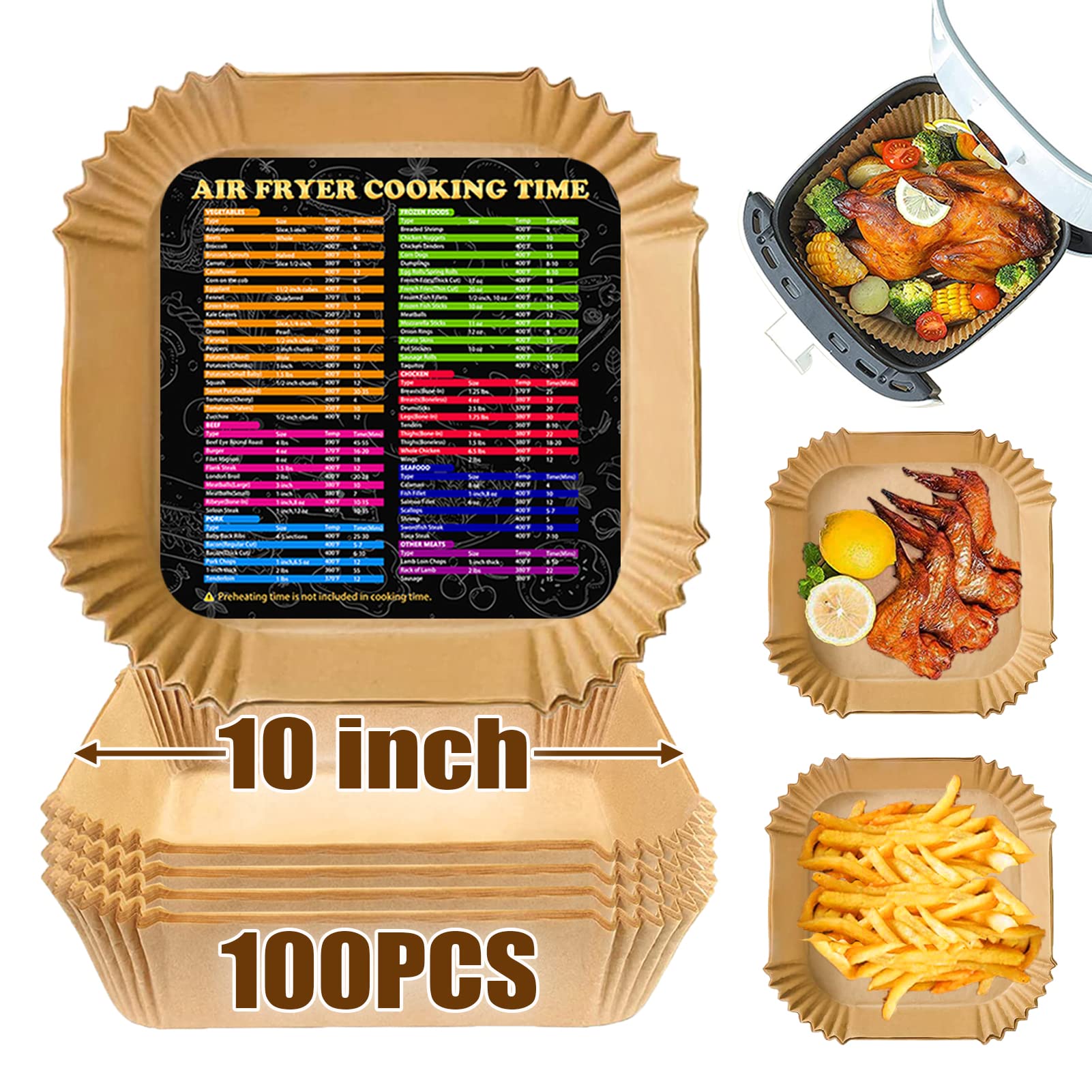 10 Inch Large Air Fryer Disposable Paper Liners - 100PCS Non-Stick Parchment Paper Pads, Oil Resistant & Waterproof Baking Sheets for Roasting, Microwaving - Perfect for Air Fryers, Toaster Ovens & Meal Prep