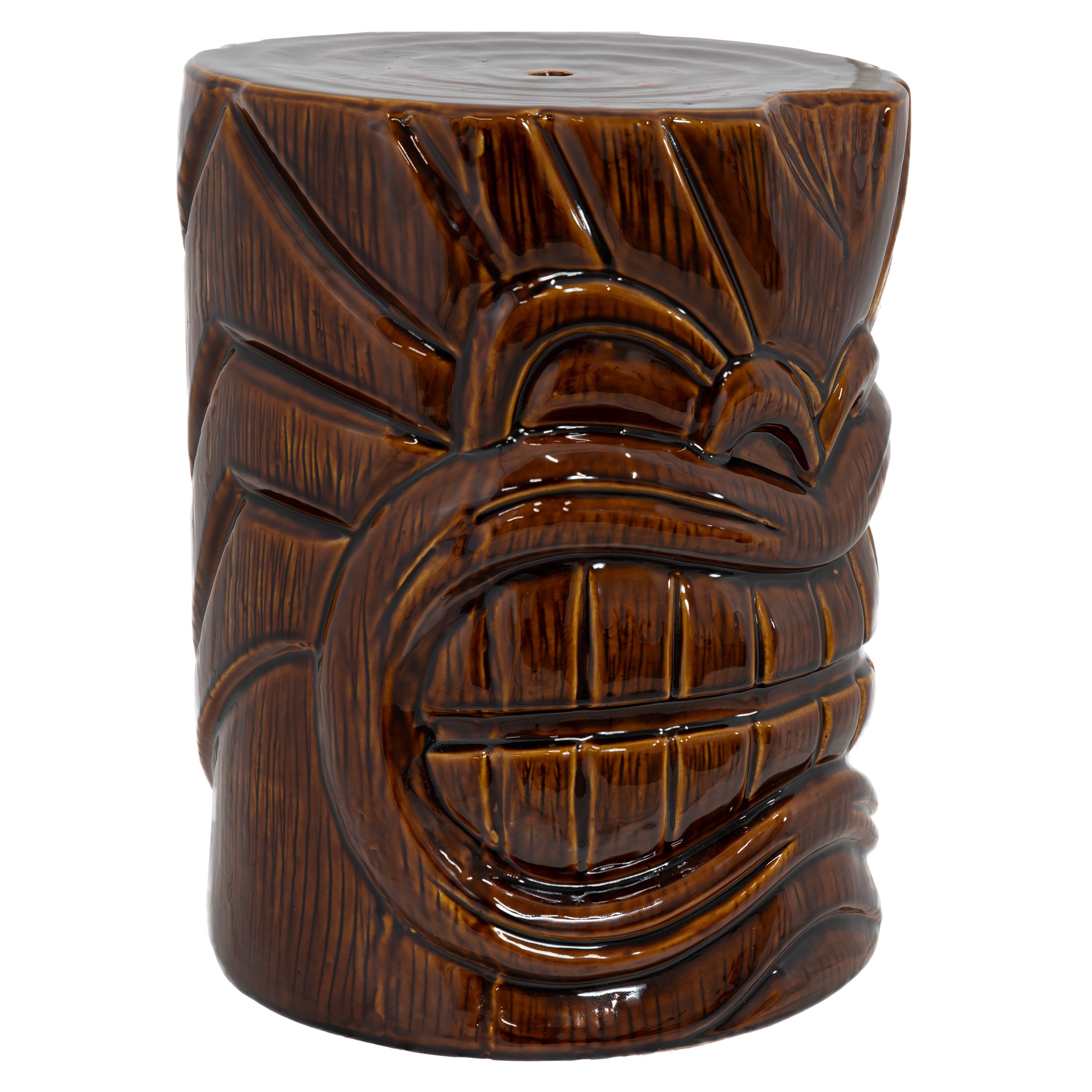 Sunnydaze Tiki Head Ceramic Garden Stool & Side Table - 17 Inch Outdoor Patio Decor for Poolside, Porch, or Backyard Seating