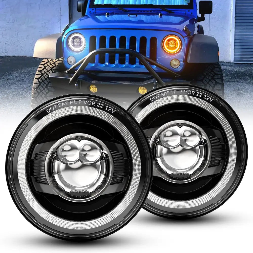 7 Inch Projection LED Headlights + 4 Inch Projection LED Fog Lights Kit for Jeep Wrangler JK (2007-2018) - High Brightness Off-Road Lighting for Night Driving & Adventure