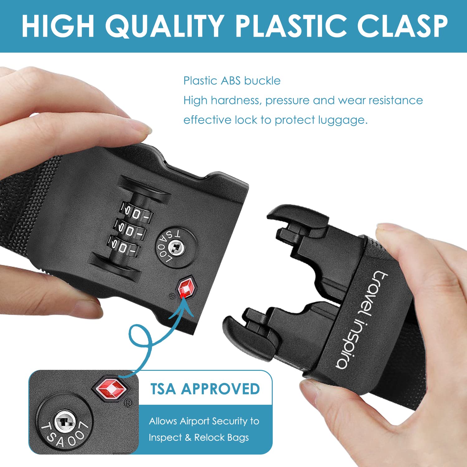 TSA Approved Adjustable Luggage Strap with Combination Lock - Secure & Easy-to-Use Travel Belt for Suitcases, Bags & Backpacks (Black) - Perfect for Airports, Train Travel & Vacation Packing