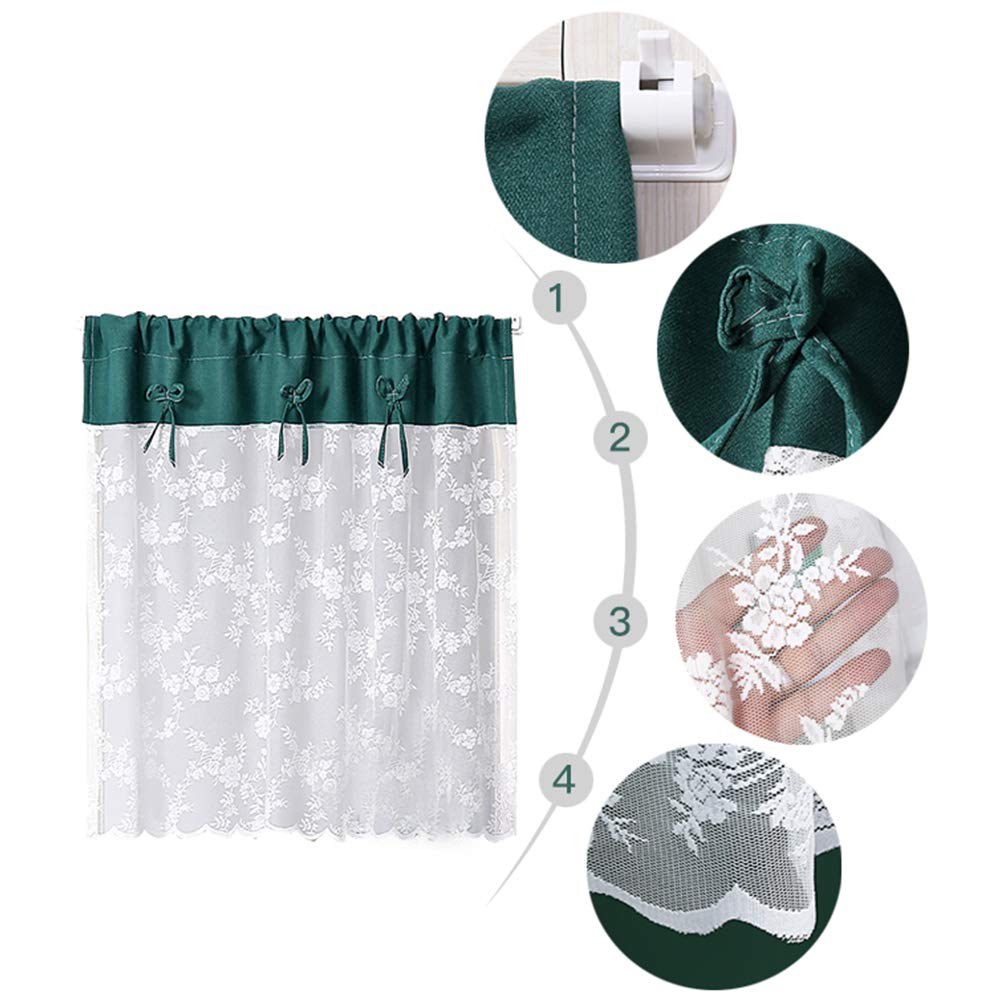 Rod Pocket Lace Sheer Curtain - White Mesh Room Divider, 48 Inch Long Embroidery Floral Voile Cafe Door Curtain for Living Room, Bedroom & Office Privacy Decor