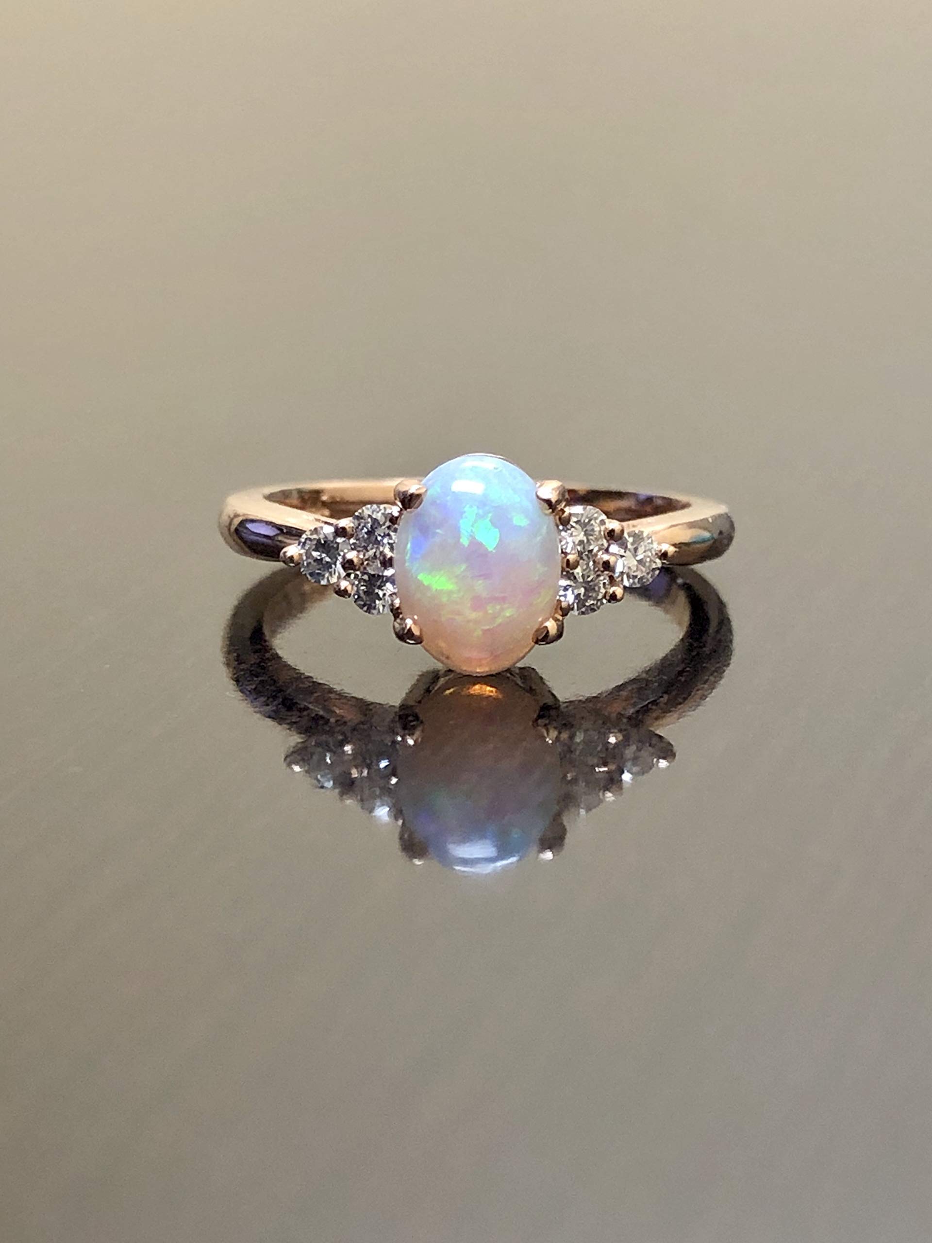 14K Rose Gold Diamond & Genuine Opal Engagement Ring for Women - Vintage Art Deco Wedding Band, Anniversary Gift, Promise Ring - Perfect for Proposals, Bridal Jewelry & Special Occasions