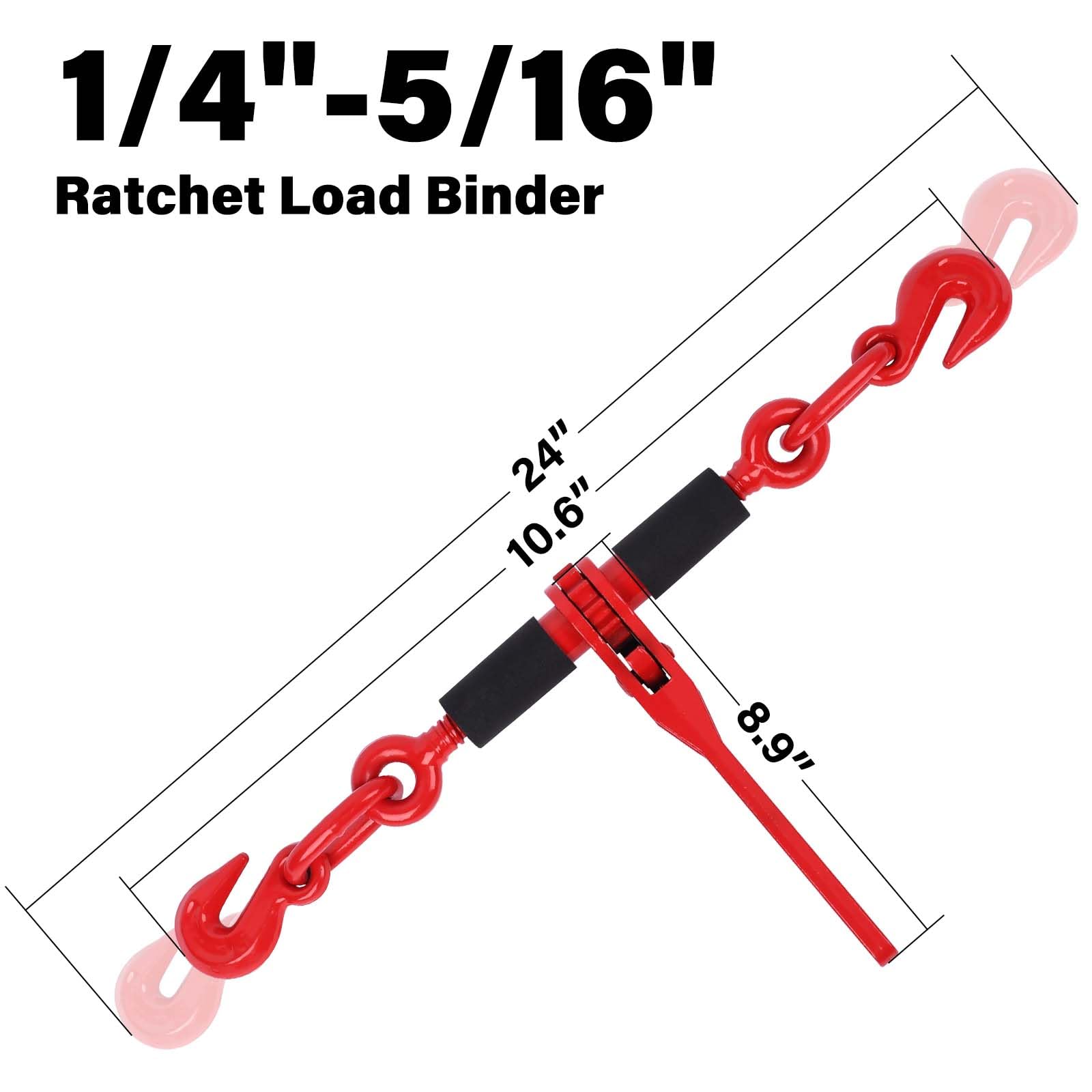 Heavy Duty G80 Chain Binder 1/4'' - 5/16'' with G80 Grab Hooks - 4 Pack Red Grade 80 Ratchet Load Binder 2,200 lbs WLL - for Hauling, Towing, Tie Down, Industrial & Agricultural Use - Perfect for Securing Cargo on Trailers, Trucks, and Heavy Equipment