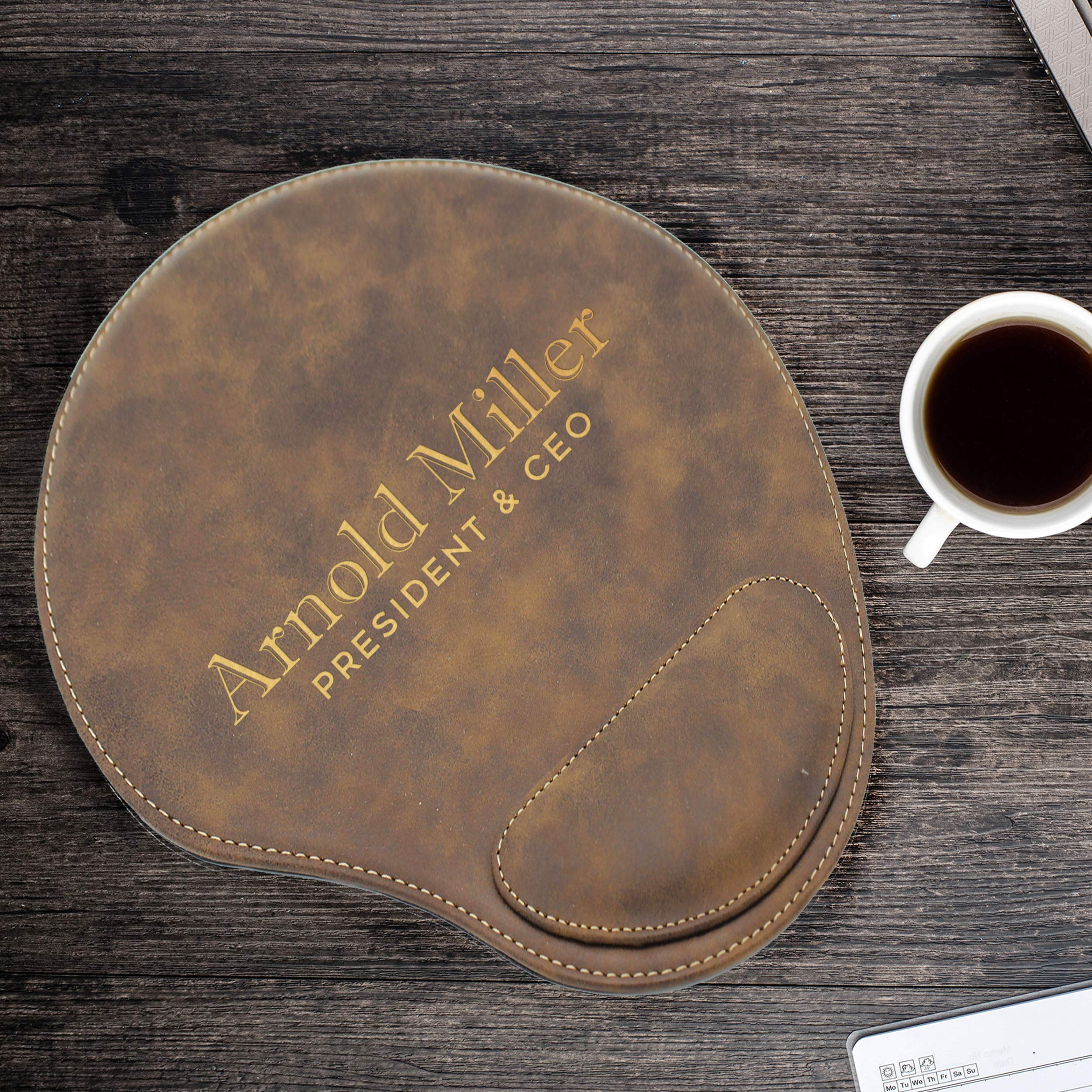 Custom Engraved Mouse Pad with Wrist Support - Personalized Desk Accessory for Office & Gaming - Perfect for Workstations, Home Offices & PC Setups (Rawhide Leather)
