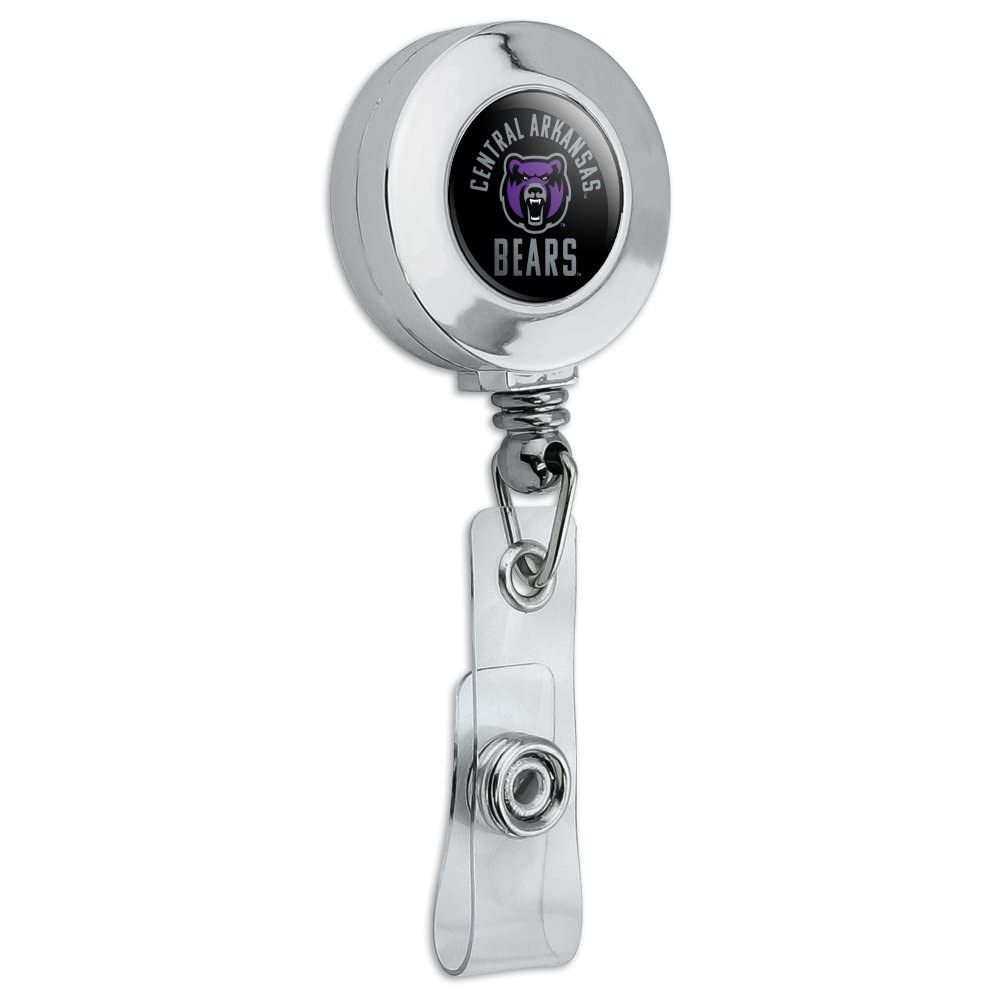 University of Central Arkansas Bears Retractable ID Badge Reel - Chrome Metal Badge Holder Clip for Work, School, and Campus Security