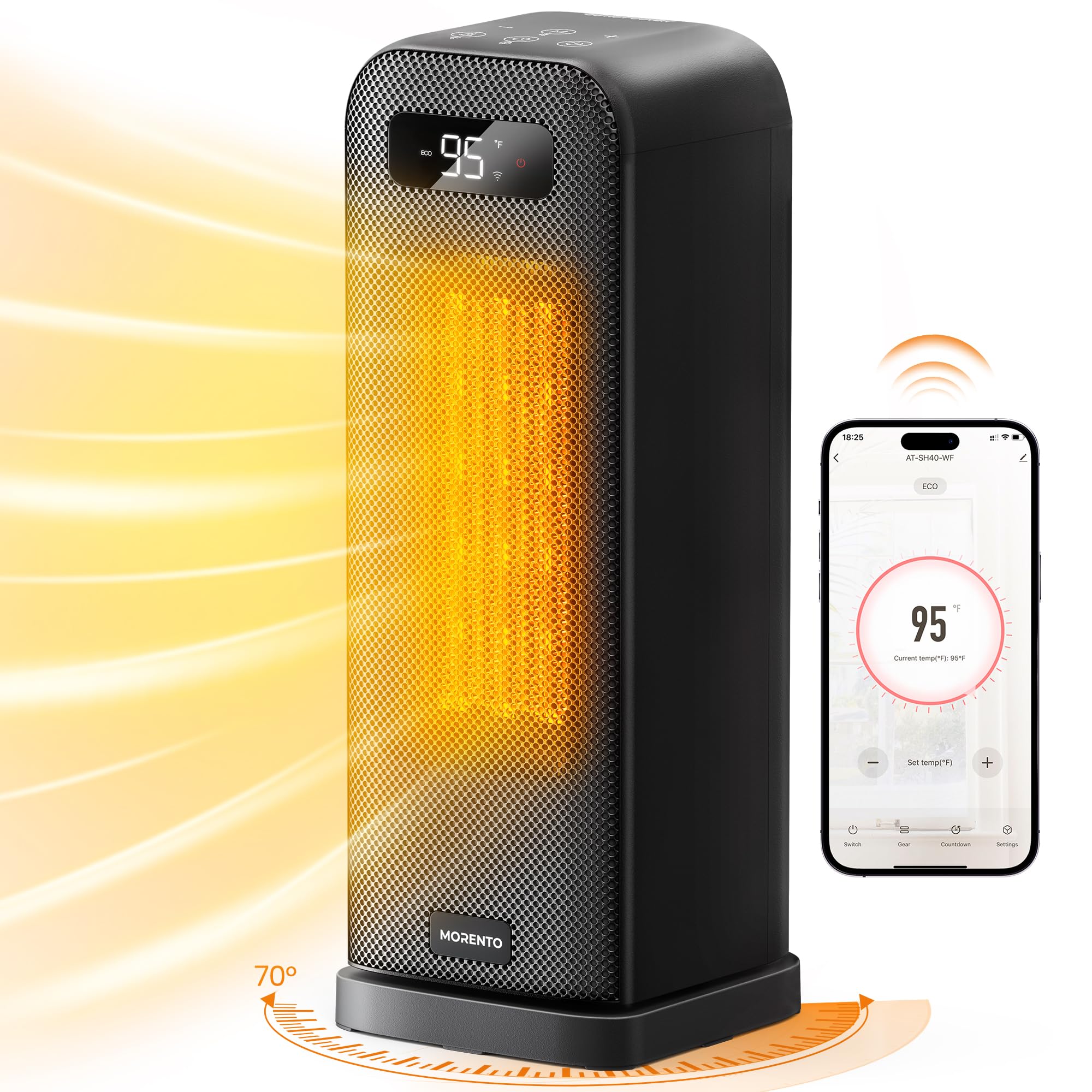 MORENTO 1500W Smart WiFi Space Heater with Voice Control, Thermostat & 12H Timer - Portable Electric Heater for Indoor Use in Office, Bedroom, Home - Quiet & Energy Efficient (Black) - Perfect for Winter Warmth & Cozy Comfort
